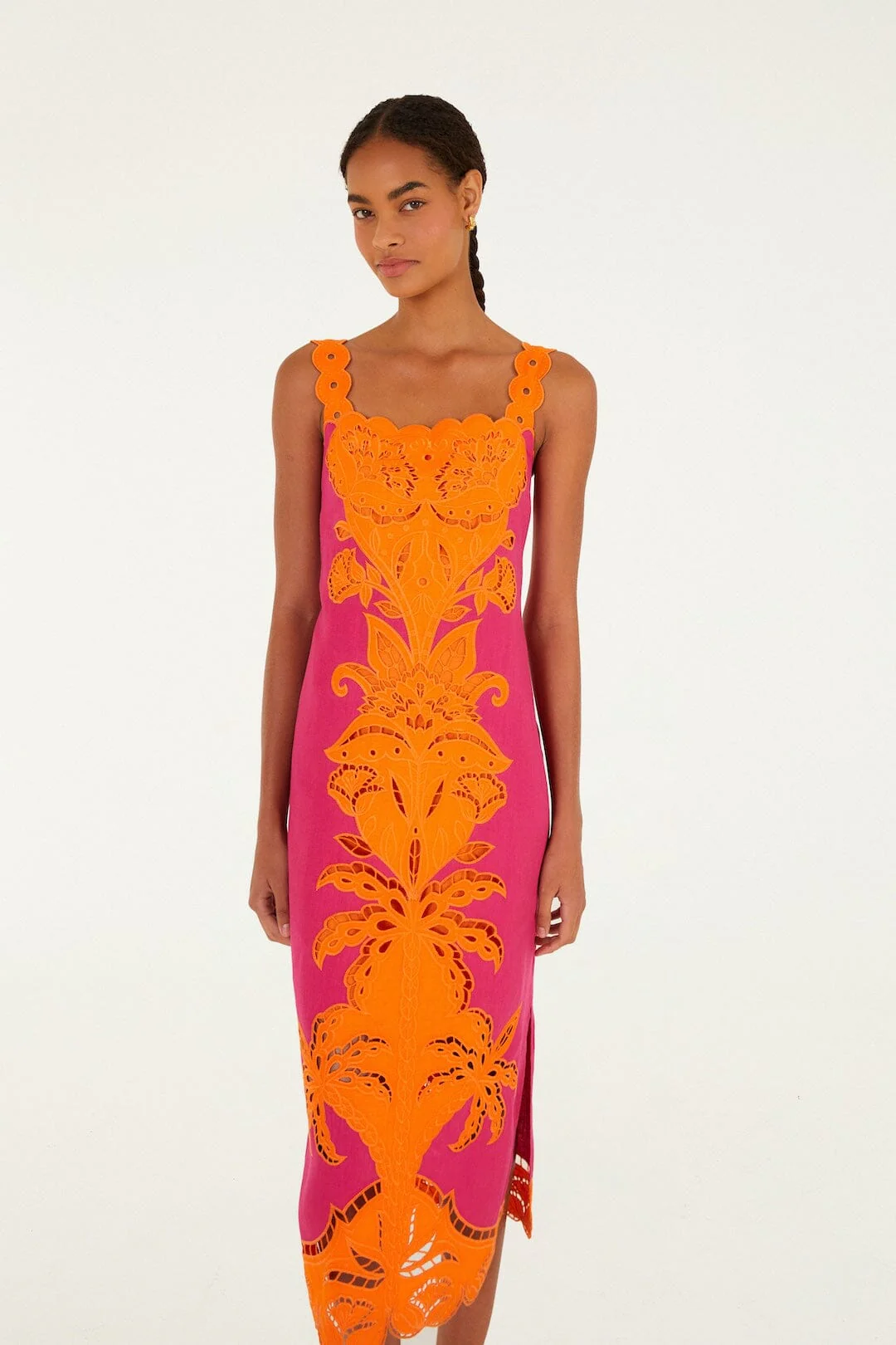 Pink Cutwork Euroflax™ Premium Linen Midi Dress - Image 4