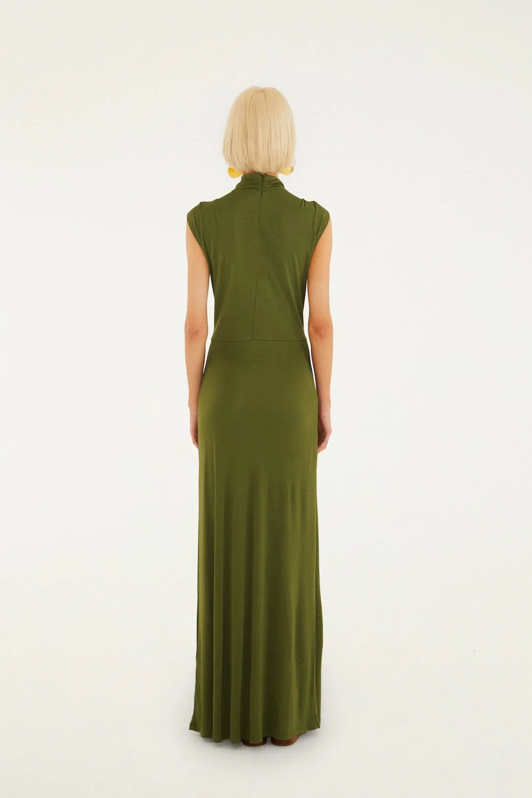 Dark Green High Neck Cut-Out Maxi Dress - Image 3