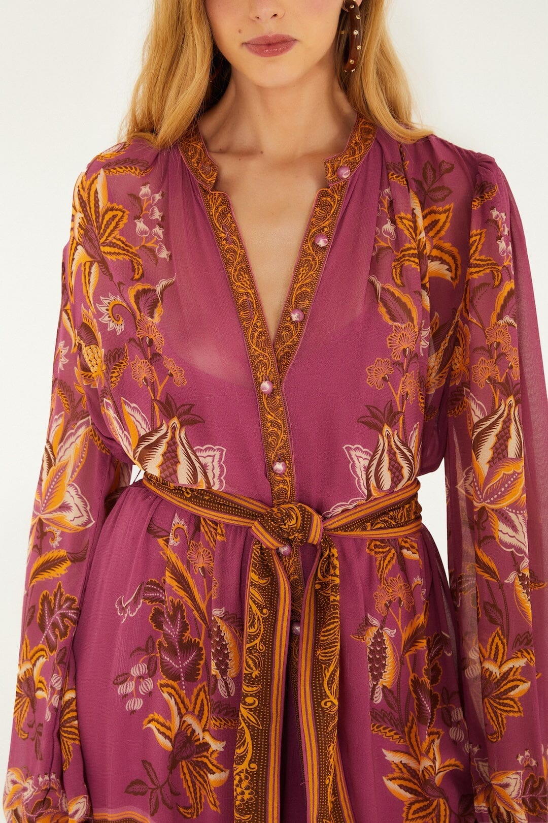 Pink Delicate Chintz Puff Sleeve Belted Maxi Dress - Image 2