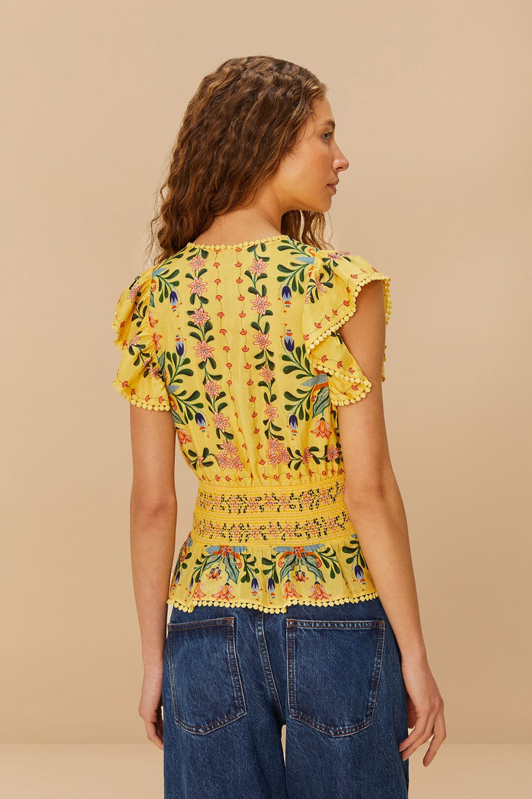 Yellow Delicate Flowers Stripes Blouse - Image 3