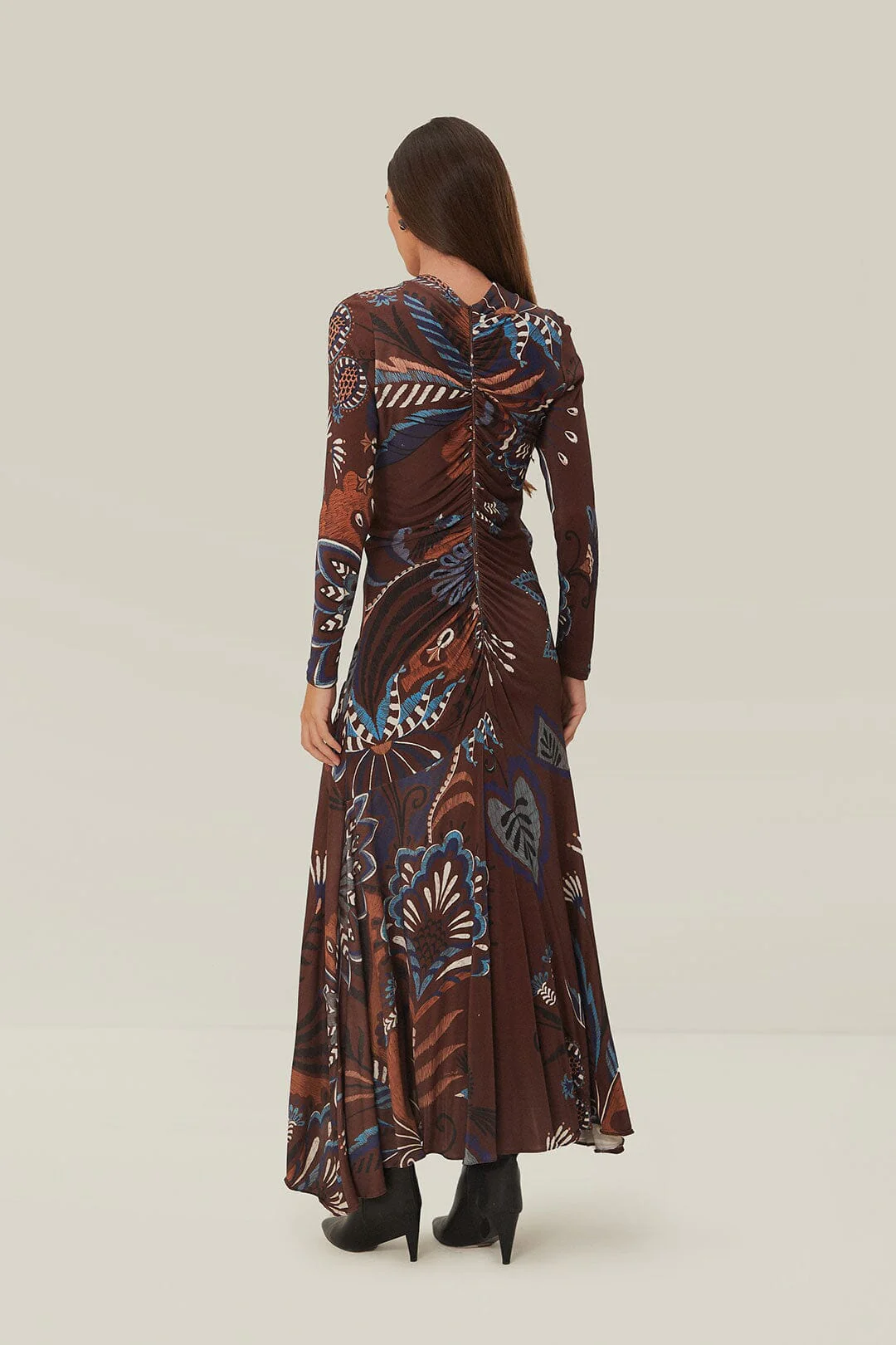 Brown Delicate Garden Long Sleeve Maxi Dress - Image 4