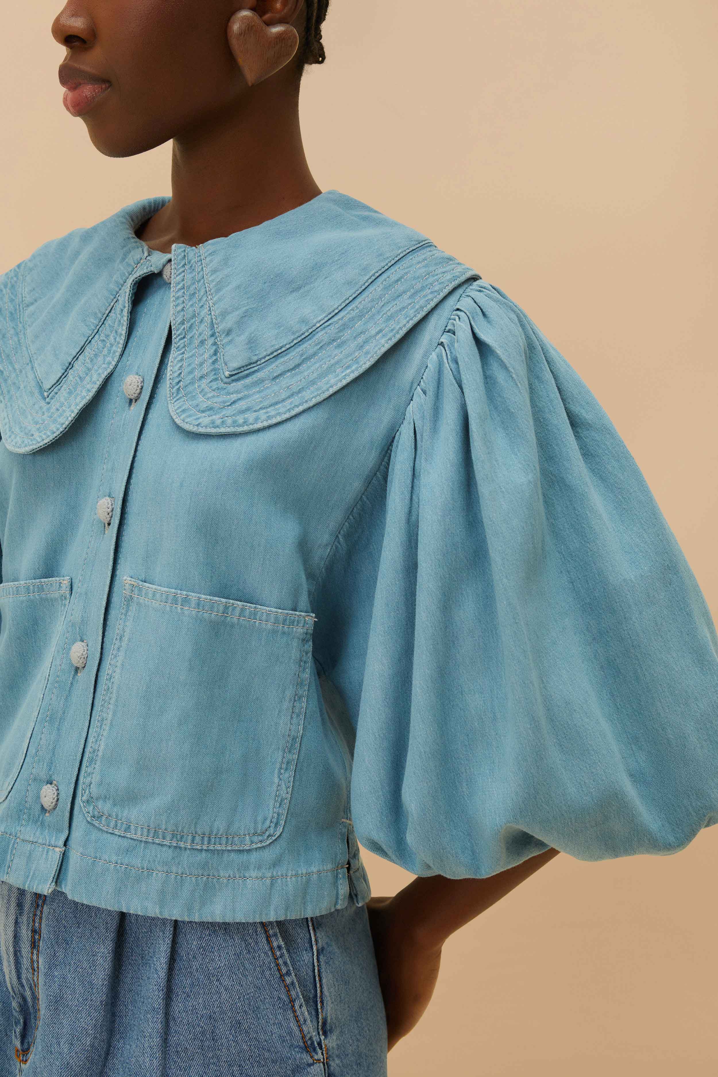 Denim Notched Lapel Shirt - Image 2