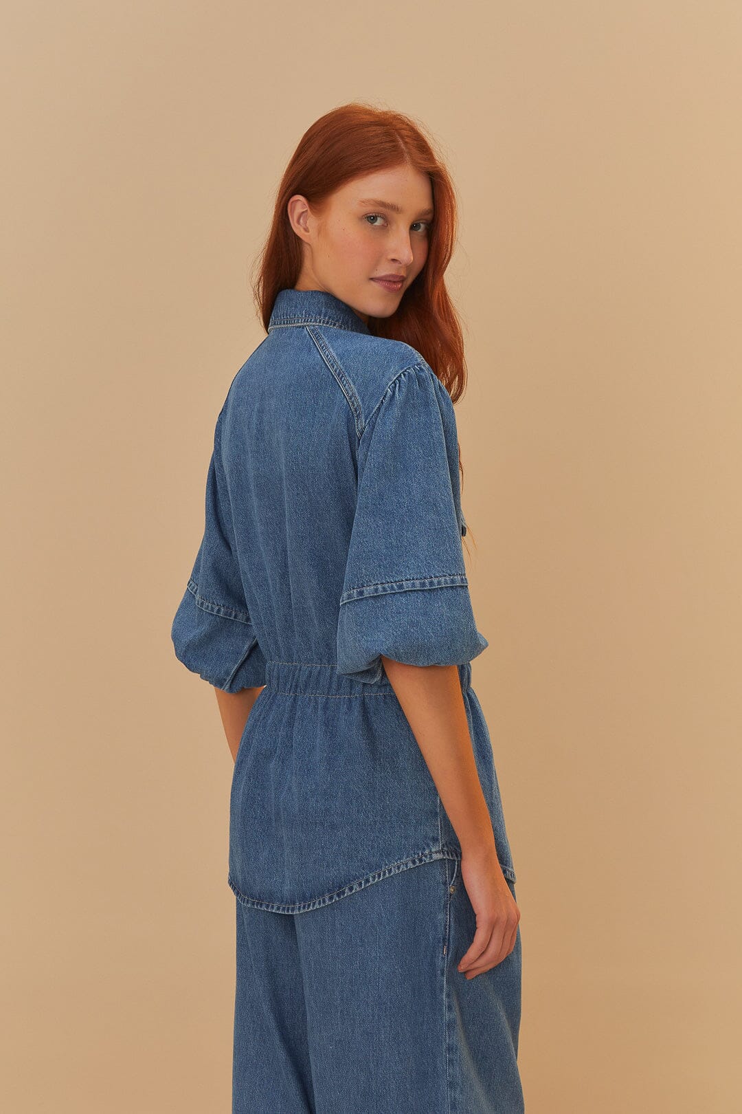 Denim Puff Sleeve Shirt - Image 4