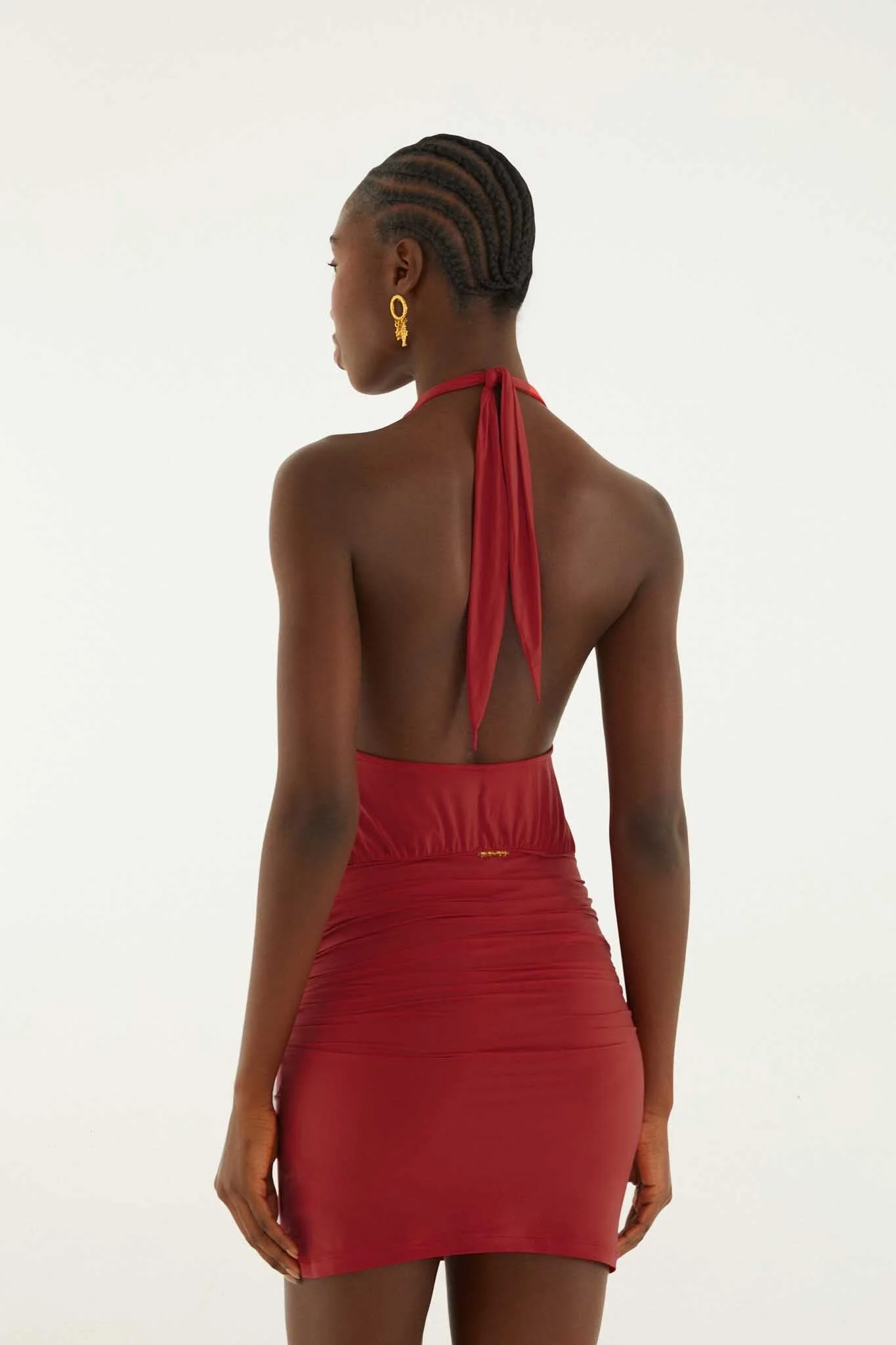 Red Draped Halter Neck Mini Dress - Image 3