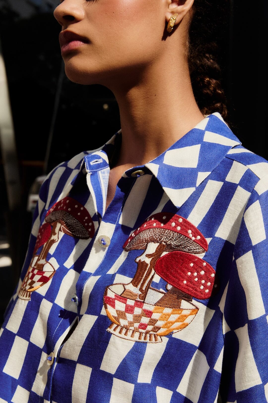 Blue Dream Checkered Short Sleeve Lenzing™ Ecovero™ Euroflax™ Shirt - Image 2