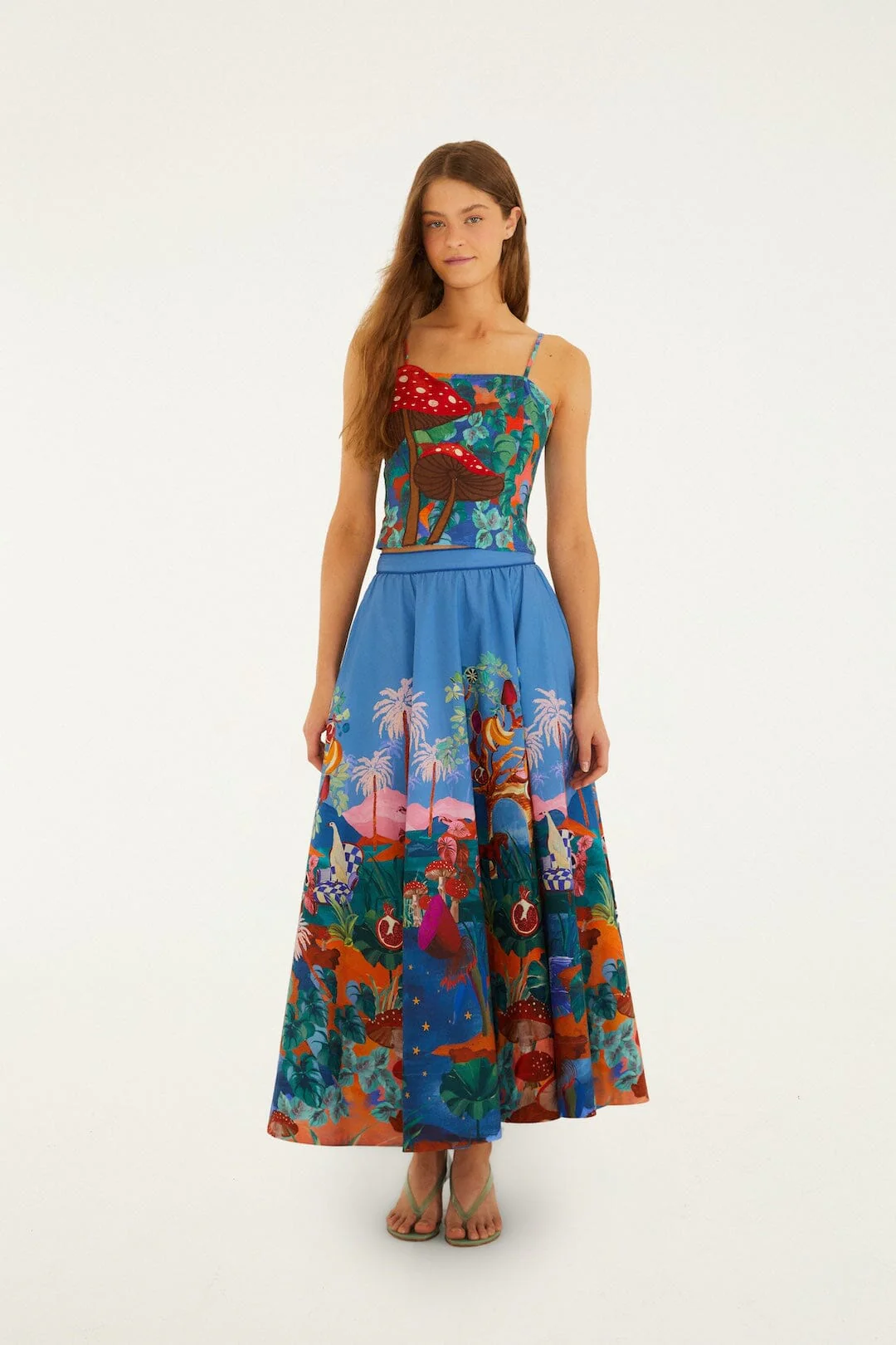 Mushroom Dream Landscape Embroidered Sleeveless Euroflax™ Premium Linen Top - Image 4