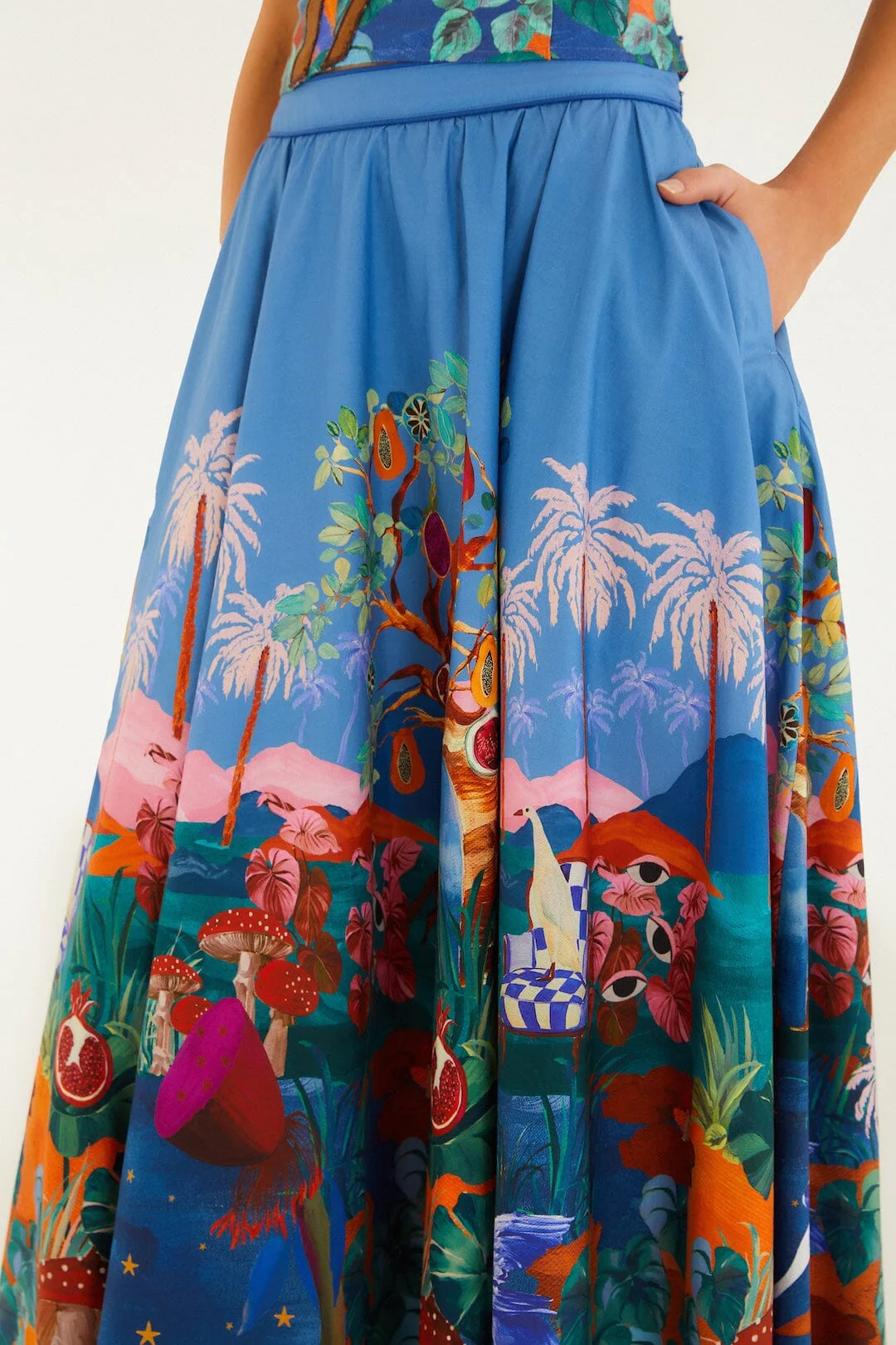 Multicolor Dream Landscape Organic Cotton Midi Skirt - Image 4