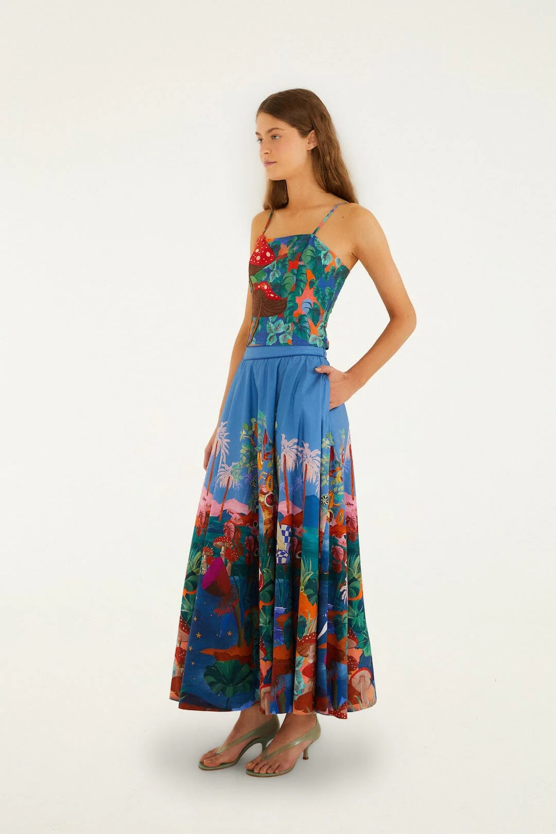 Multicolor Dream Landscape Organic Cotton Midi Skirt - Image 5