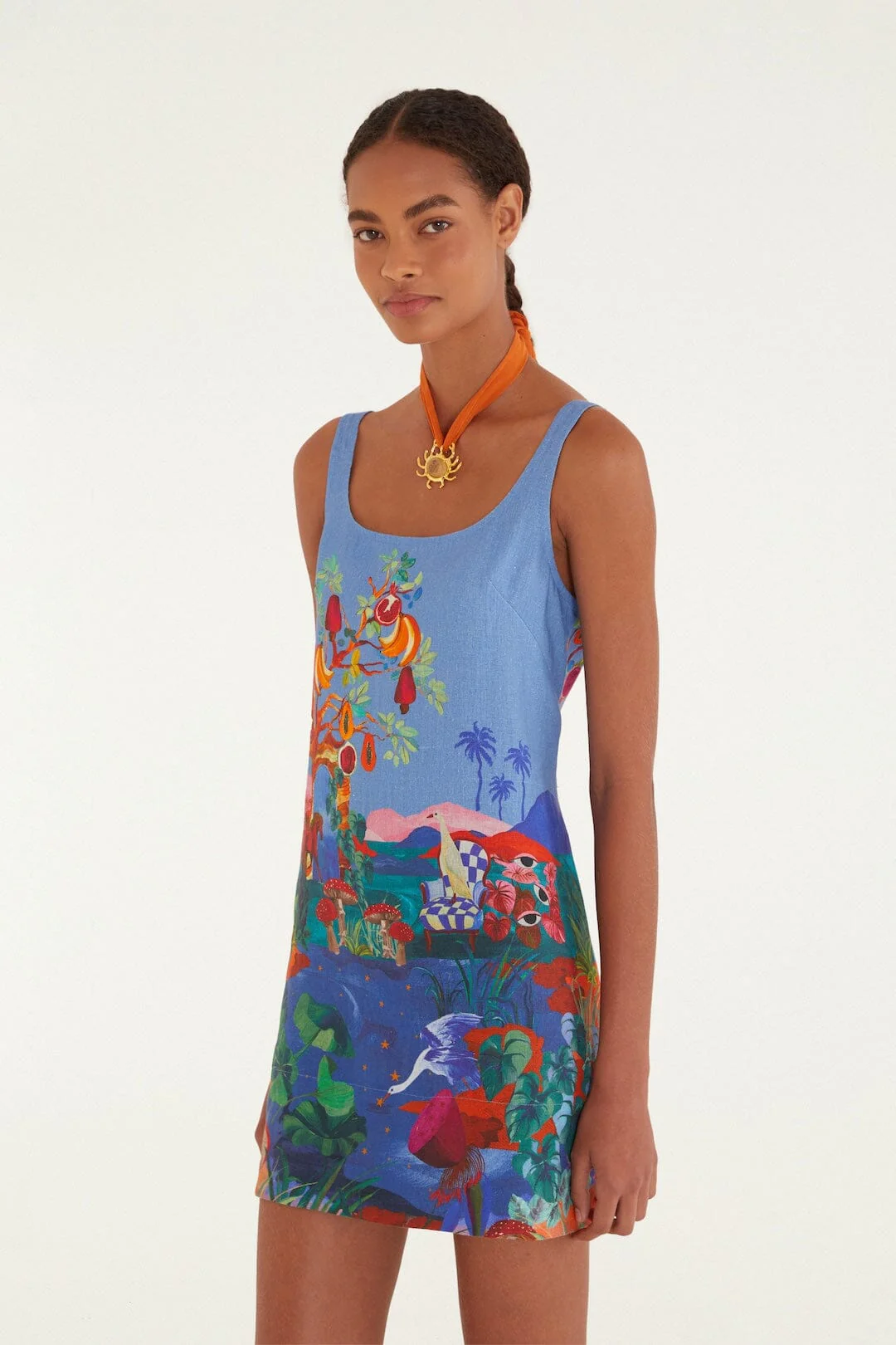 Multicolor Dream Landscape Euroflax™ Premium Linen Mini Dress - Image 4