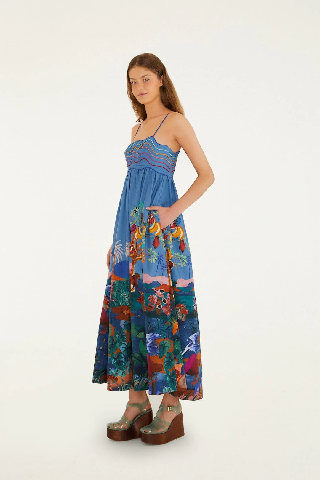 Multicolor Dream Landscape Organic Cotton Sleeveless Maxi Dress - Image 4