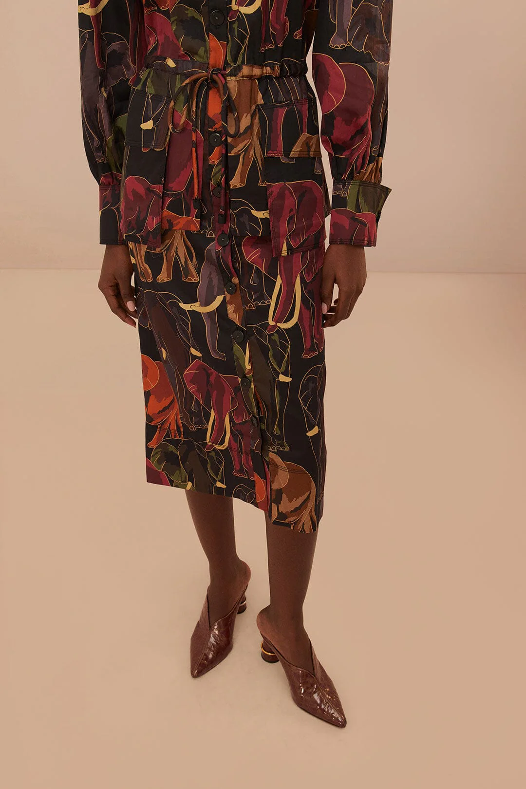 Brown Elephants Long Sleeve Midi Dress - Image 3