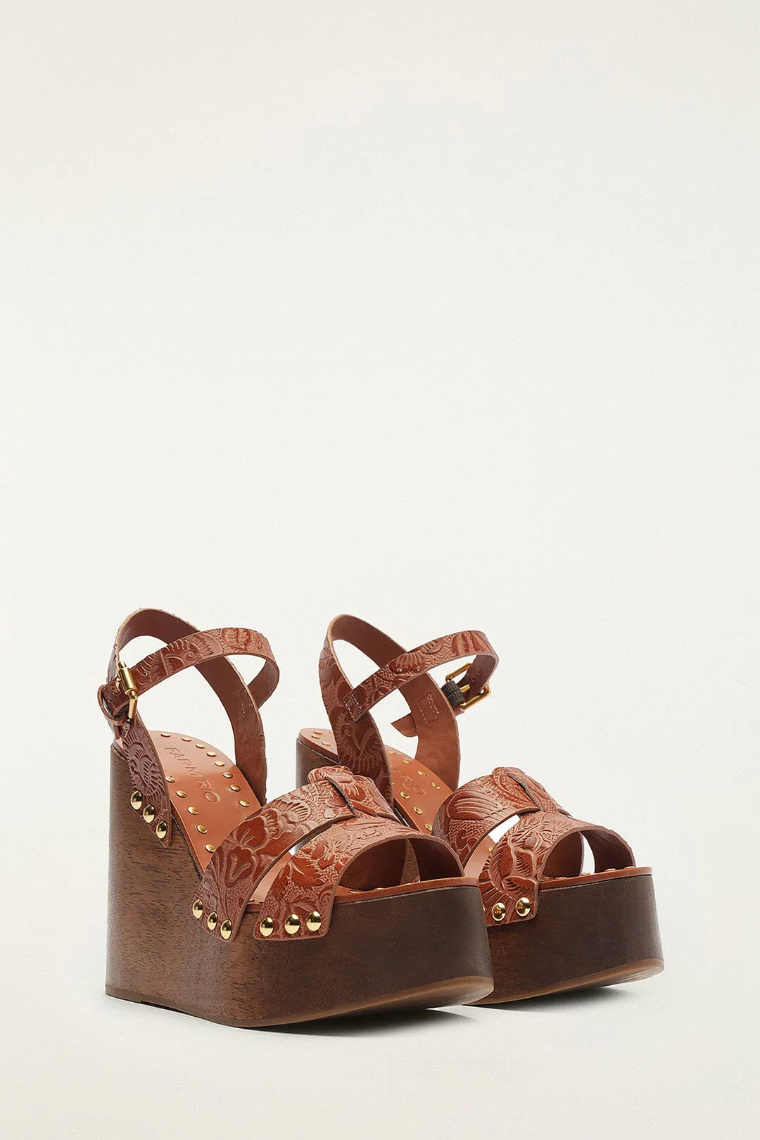 Brown Embossed Wedge Sandal - Image 2