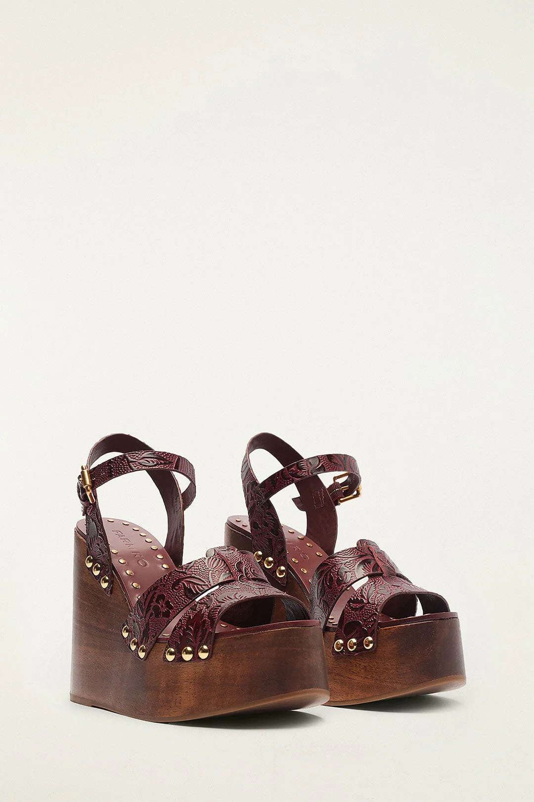 Brown Studded Embossed Wedge Sandal - Image 2