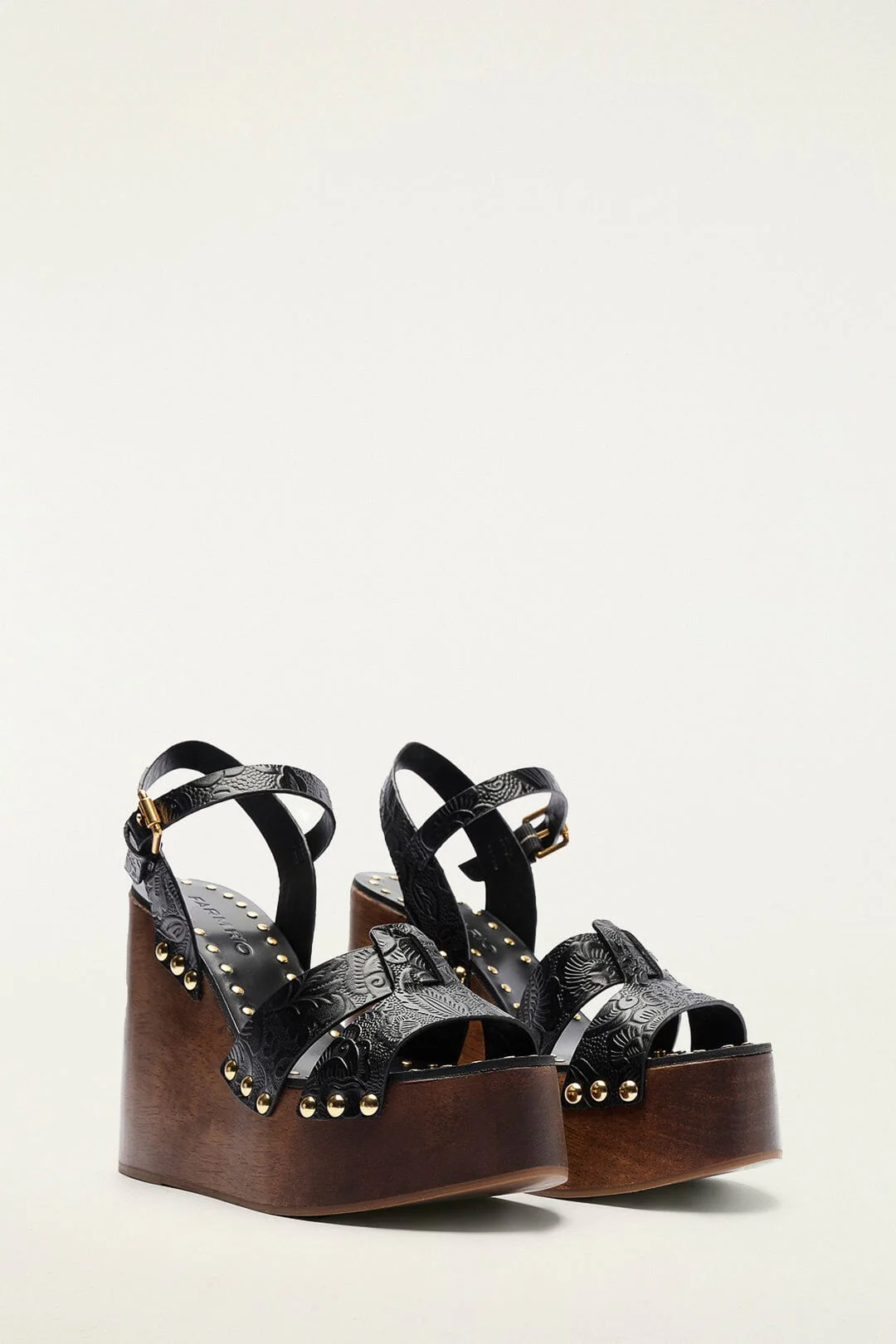 Black Studded Embossed Wedge Sandal - Image 2