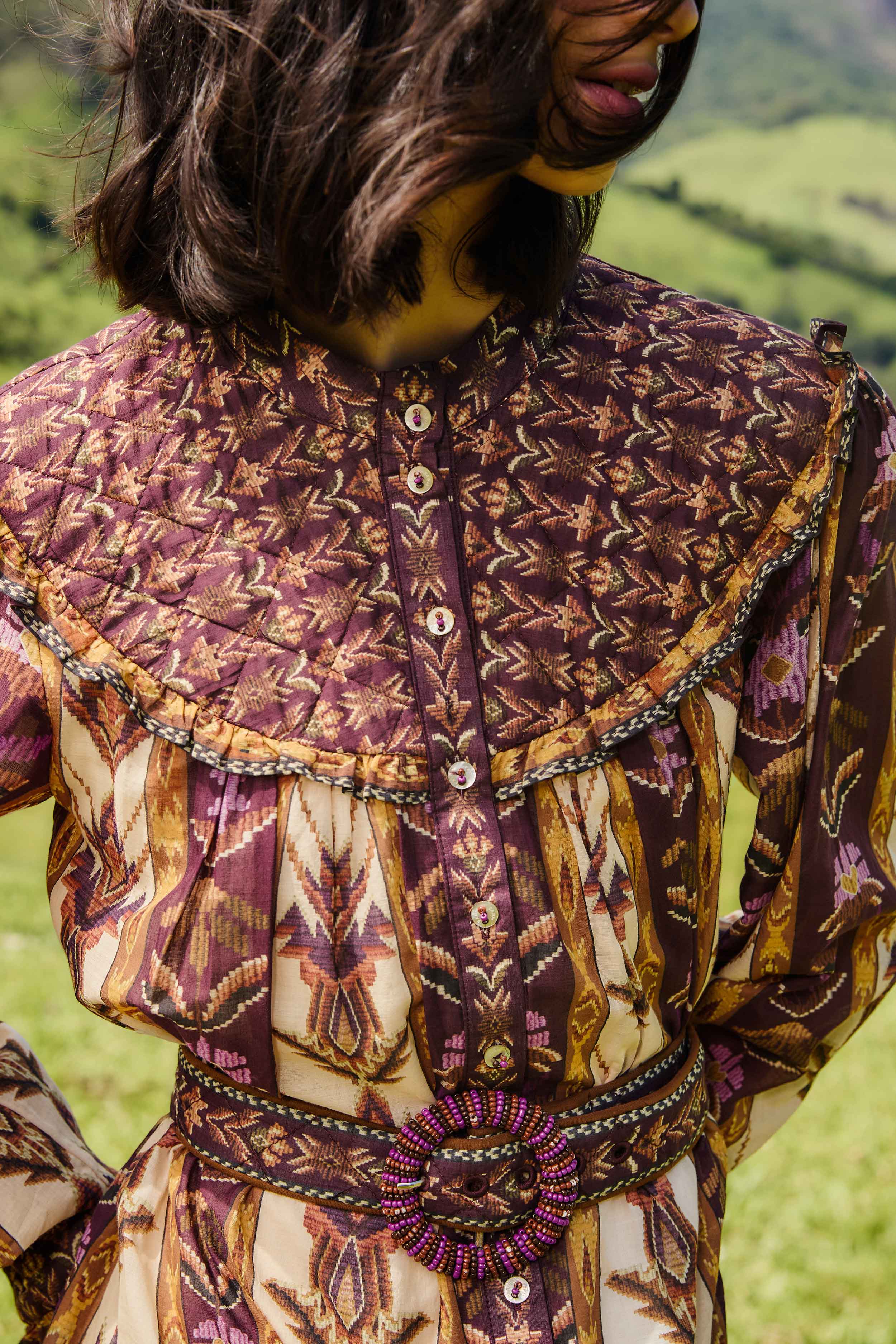 Sand Embroidered Tapestry Long Sleeve Mini Dress - Image 3