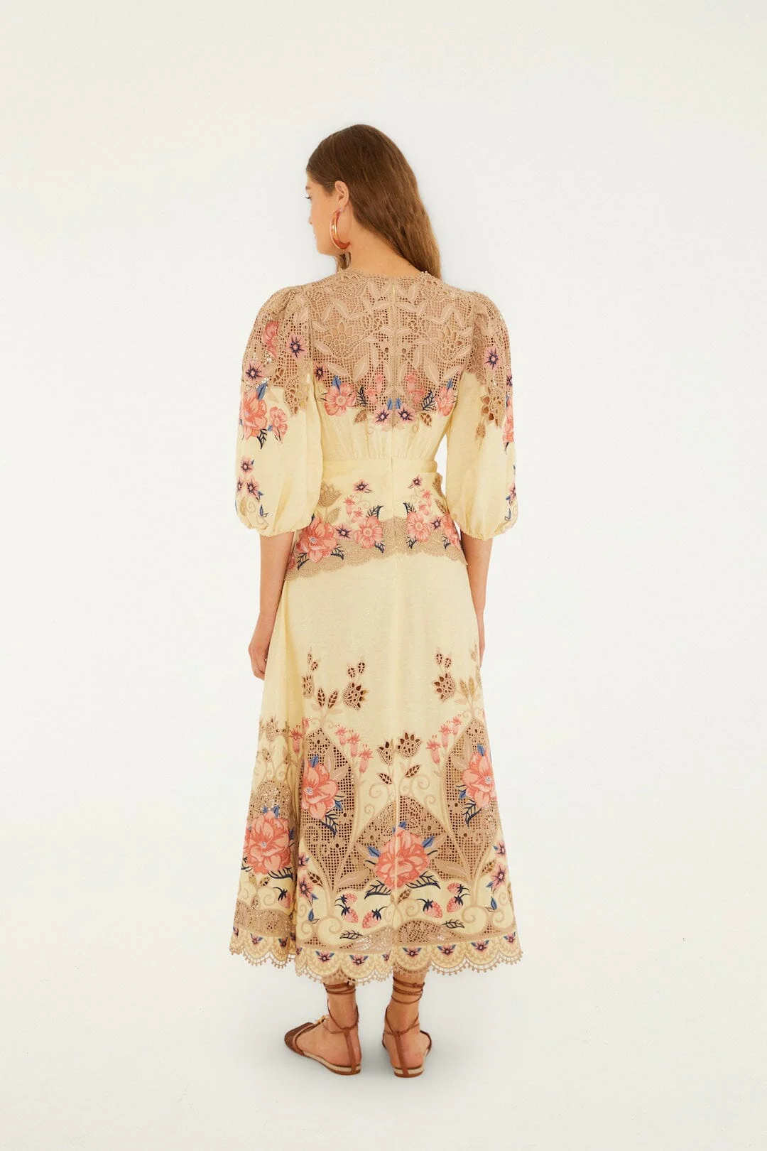 Butter Yellow Embroidered Lenzing™ Ecovero™ Euroflax™ Midi Dress - Image 3