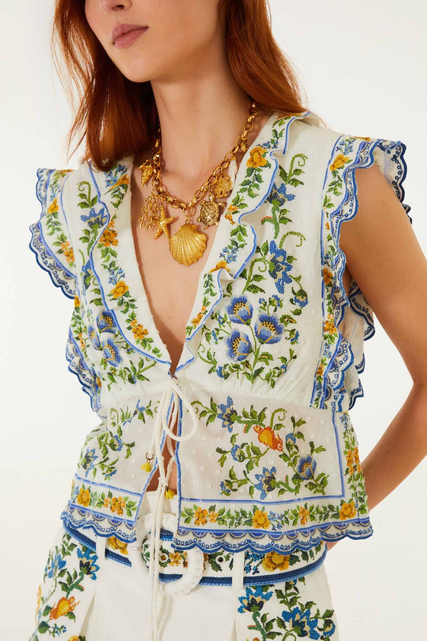 Off-White Emily Floral Tapestry Drawstring Blouse - Image 2