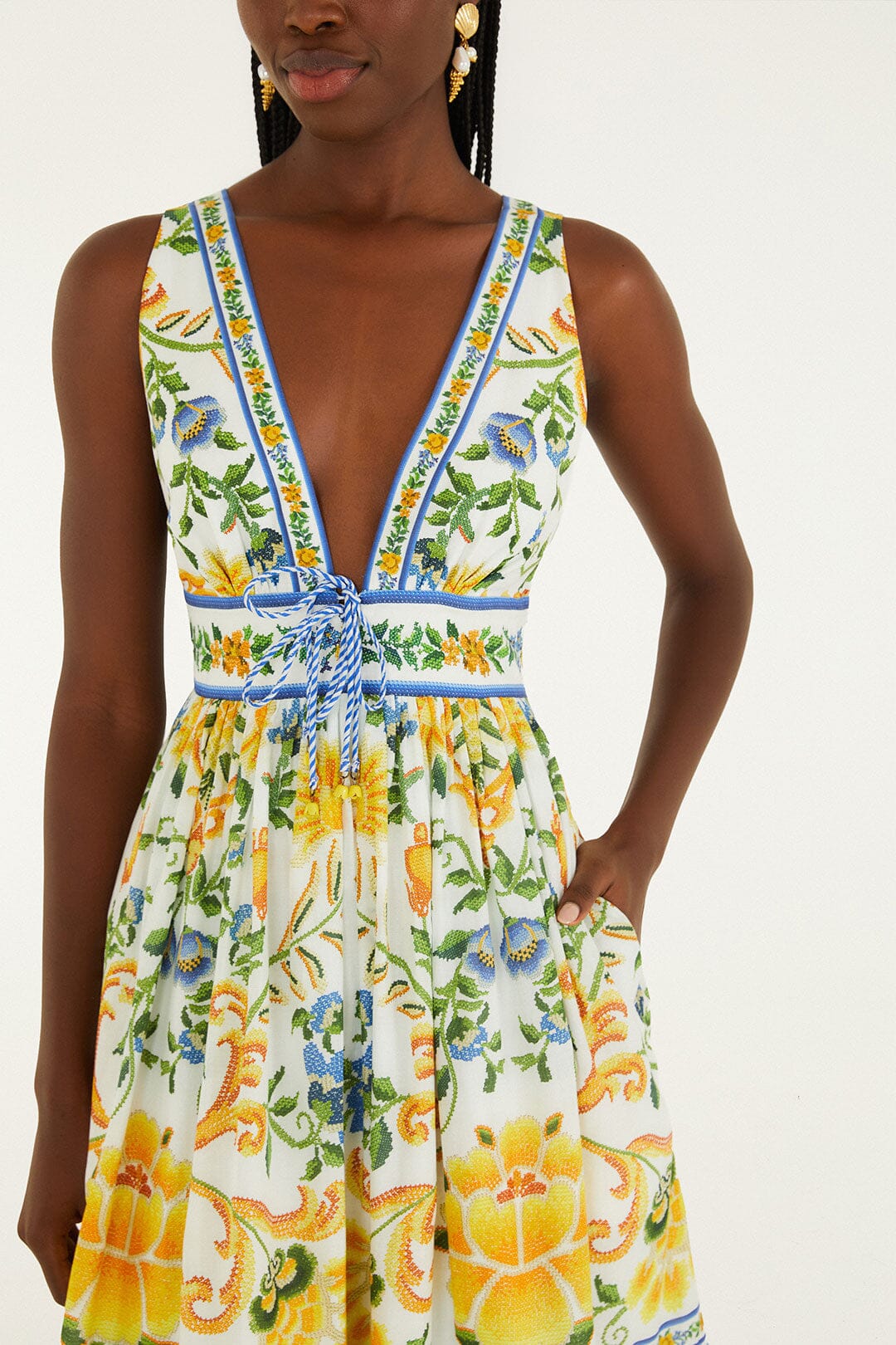 Off-White Emily Floral Tapestry Rope Ties Midi Dress - Image 2