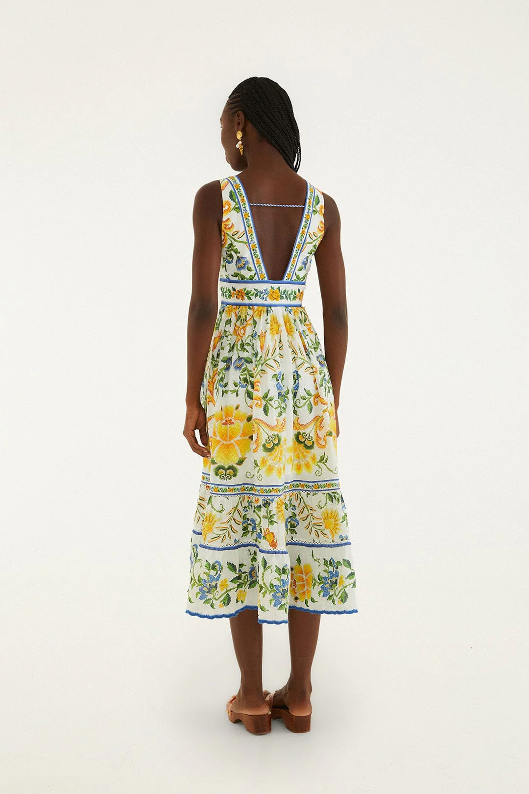 Off-White Emily Floral Tapestry Rope Ties Midi Dress - Image 3