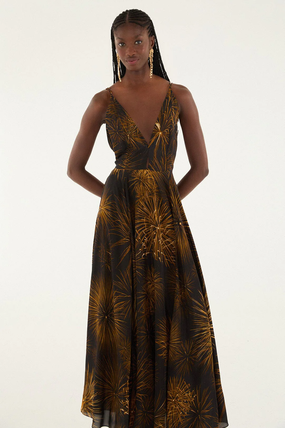 Black Fireworks Sleeveless Open Back Maxi Dress - Image 3
