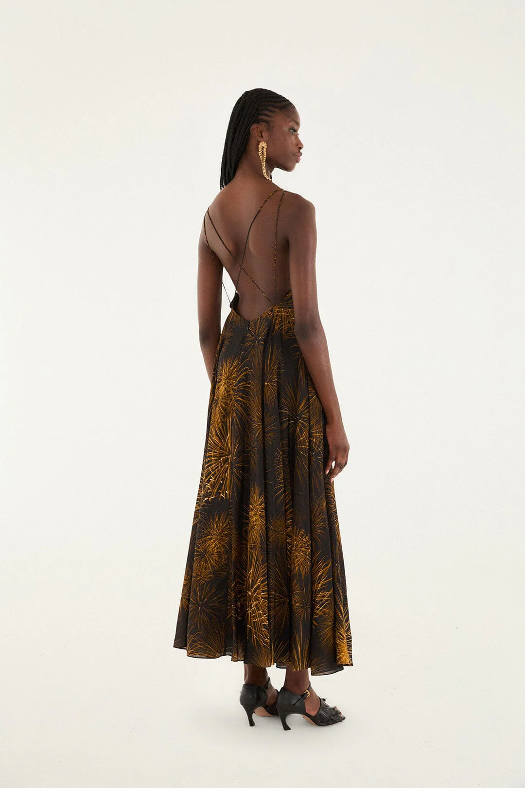 Black Fireworks Sleeveless Open Back Maxi Dress - Image 5
