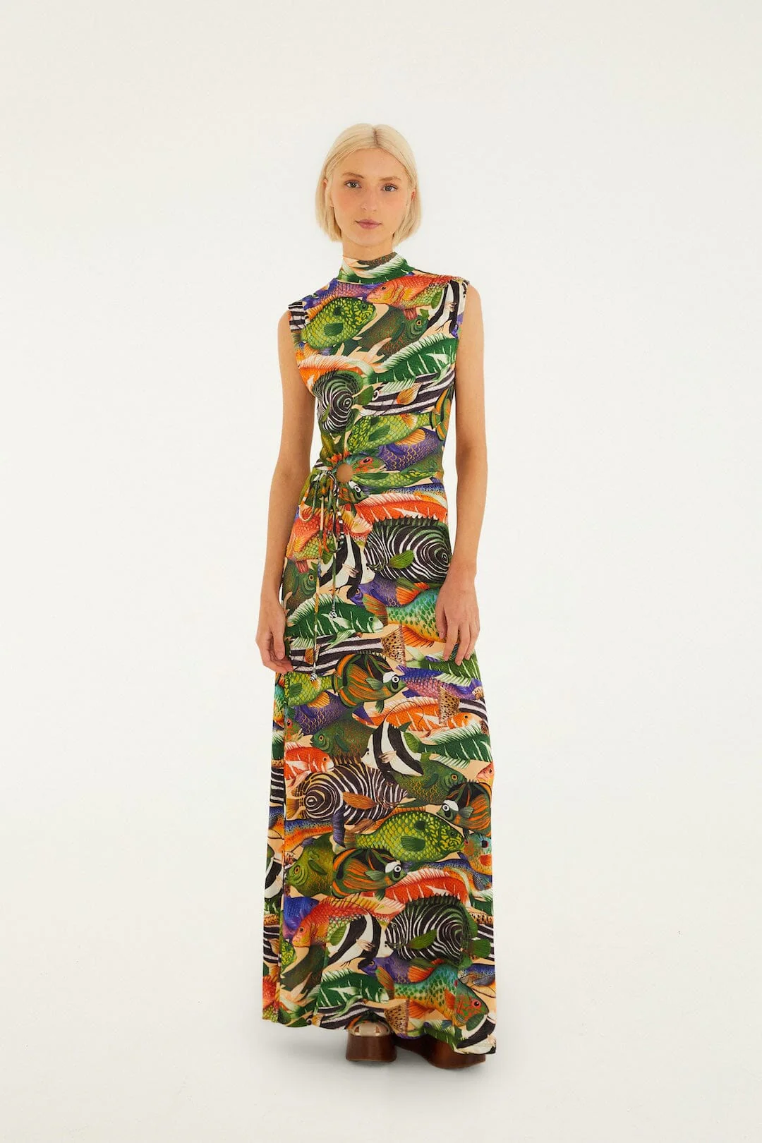 Multicolor Fish Sea Sleeveless Maxi Dress - Image 4