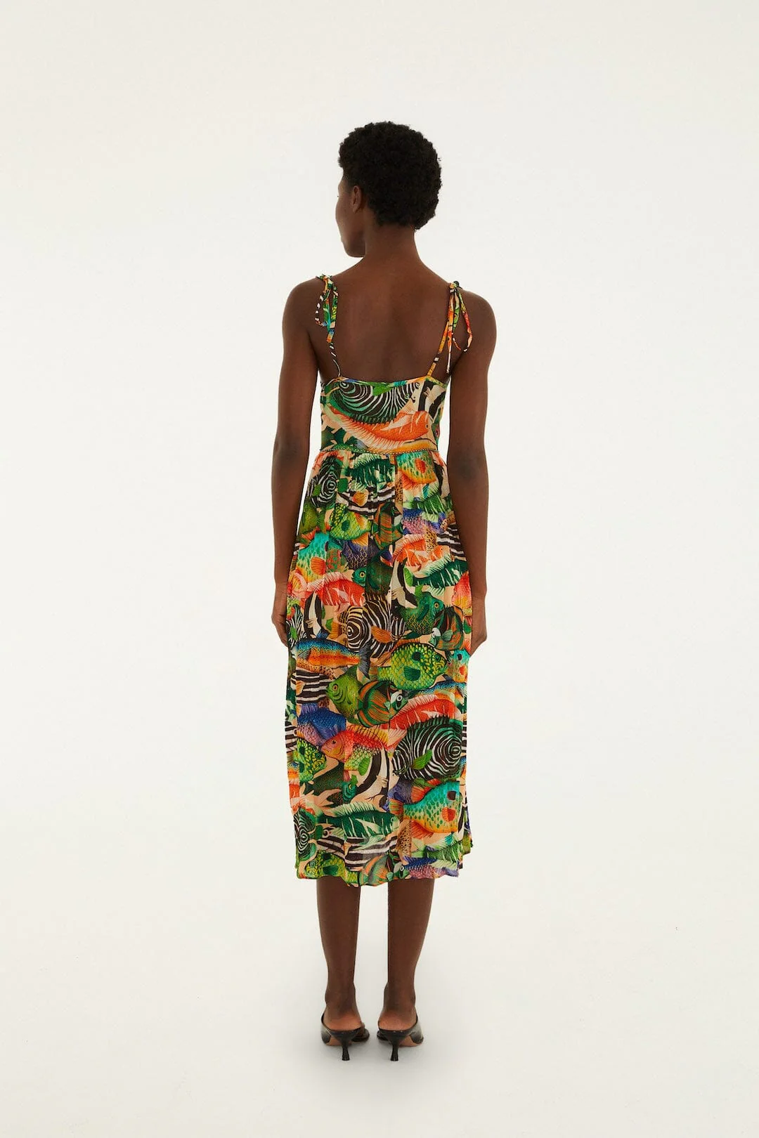 Multicolor Fish Sea Sleeveless Midi Dress - Image 3