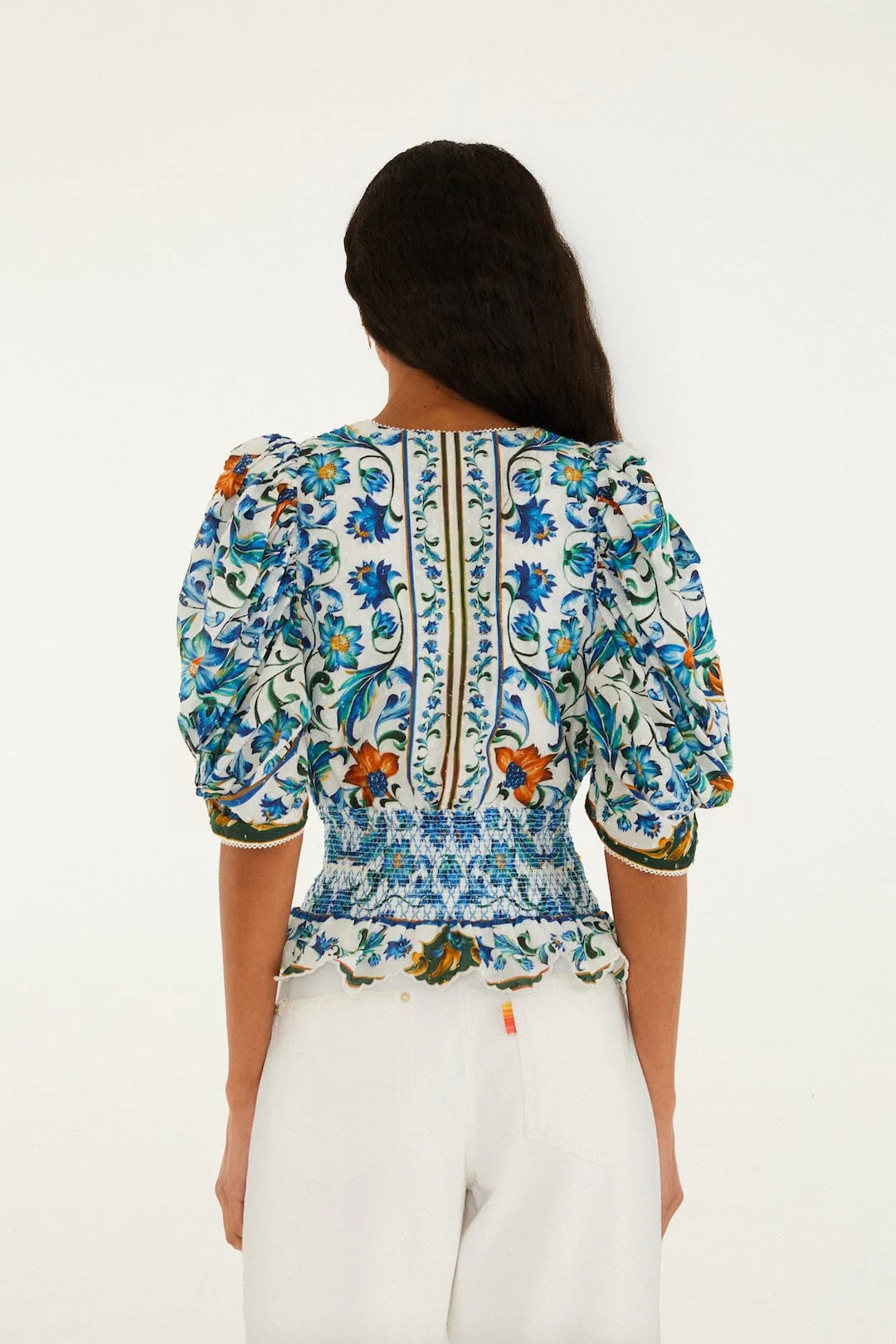 Off-White Flora Tile Smocked Organic Cotton Blouse - Image 3