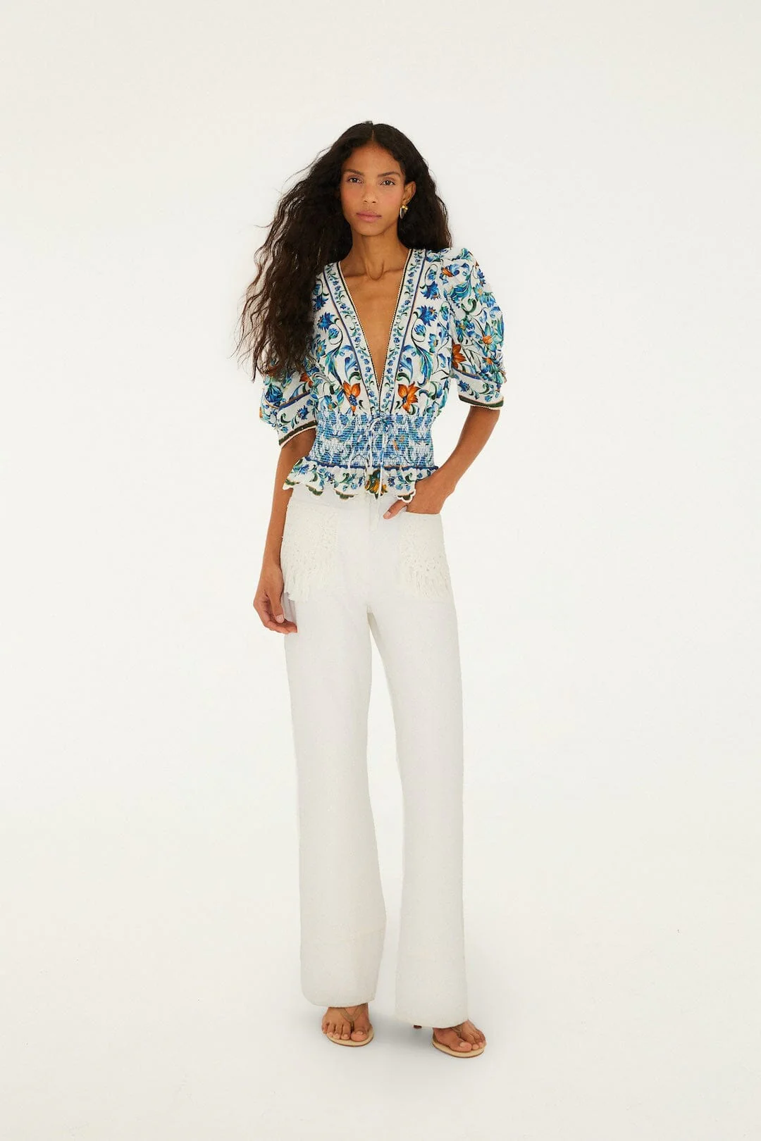 Off-White Flora Tile Smocked Organic Cotton Blouse - Image 4