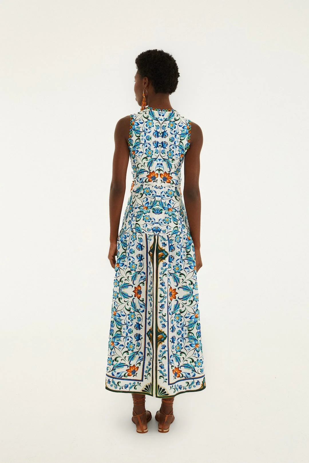 Off-White Flora Tile Scallop Euroflax™ Premium Linen Maxi Dress - Image 3