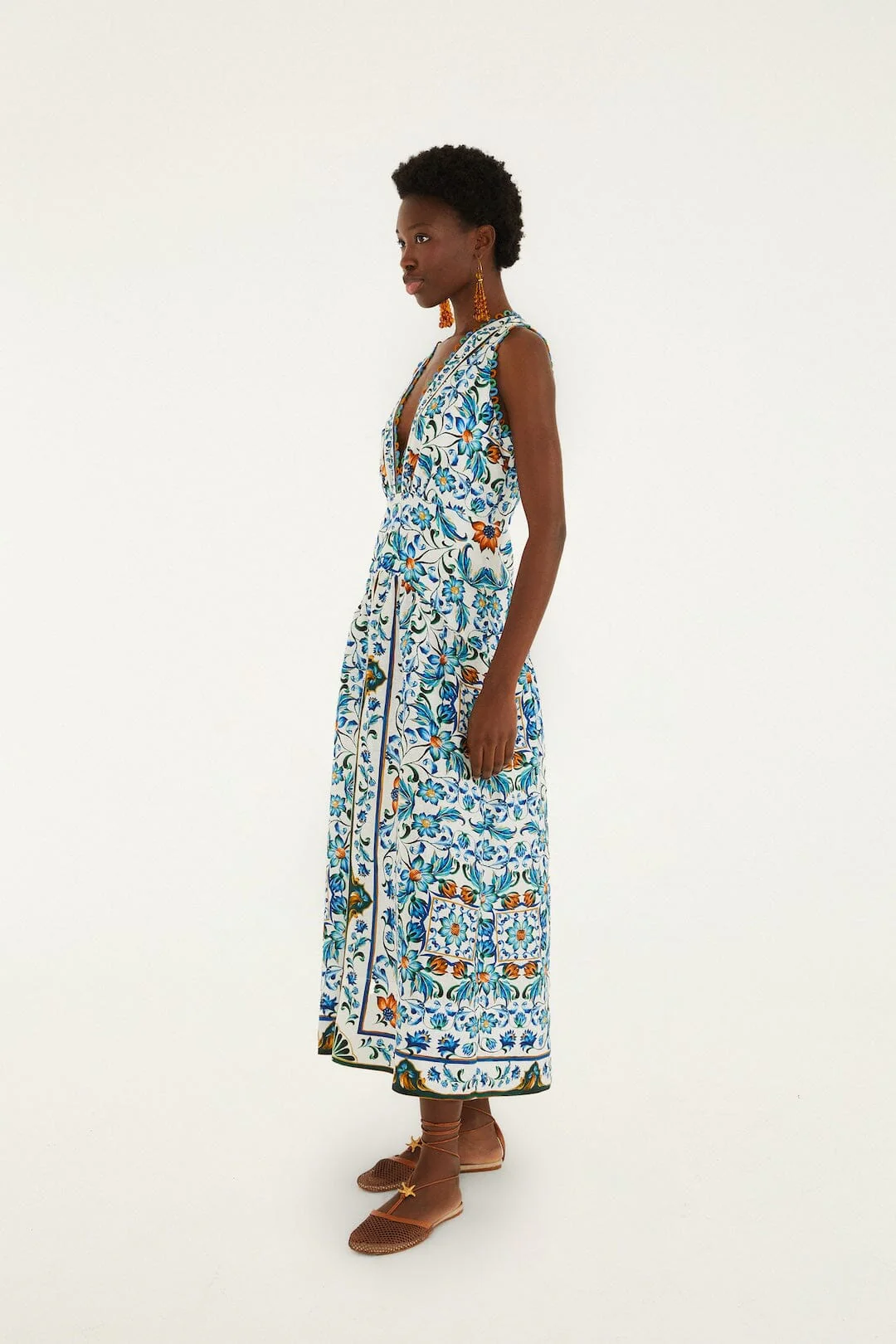 Off-White Flora Tile Scallop Euroflax™ Premium Linen Maxi Dress - Image 4
