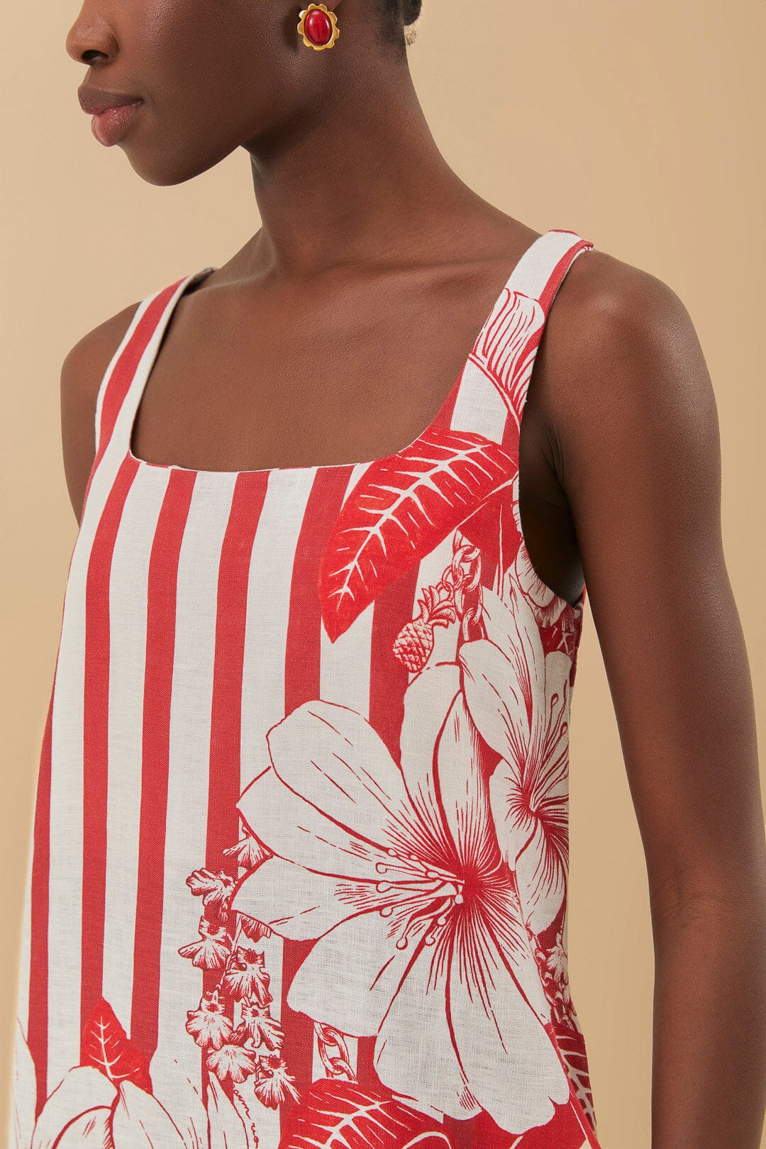 Red Floral Chain Stripes Mini Dress - Image 2