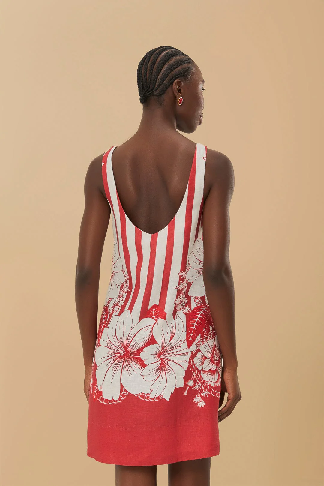 Red Floral Chain Stripes Mini Dress - Image 3