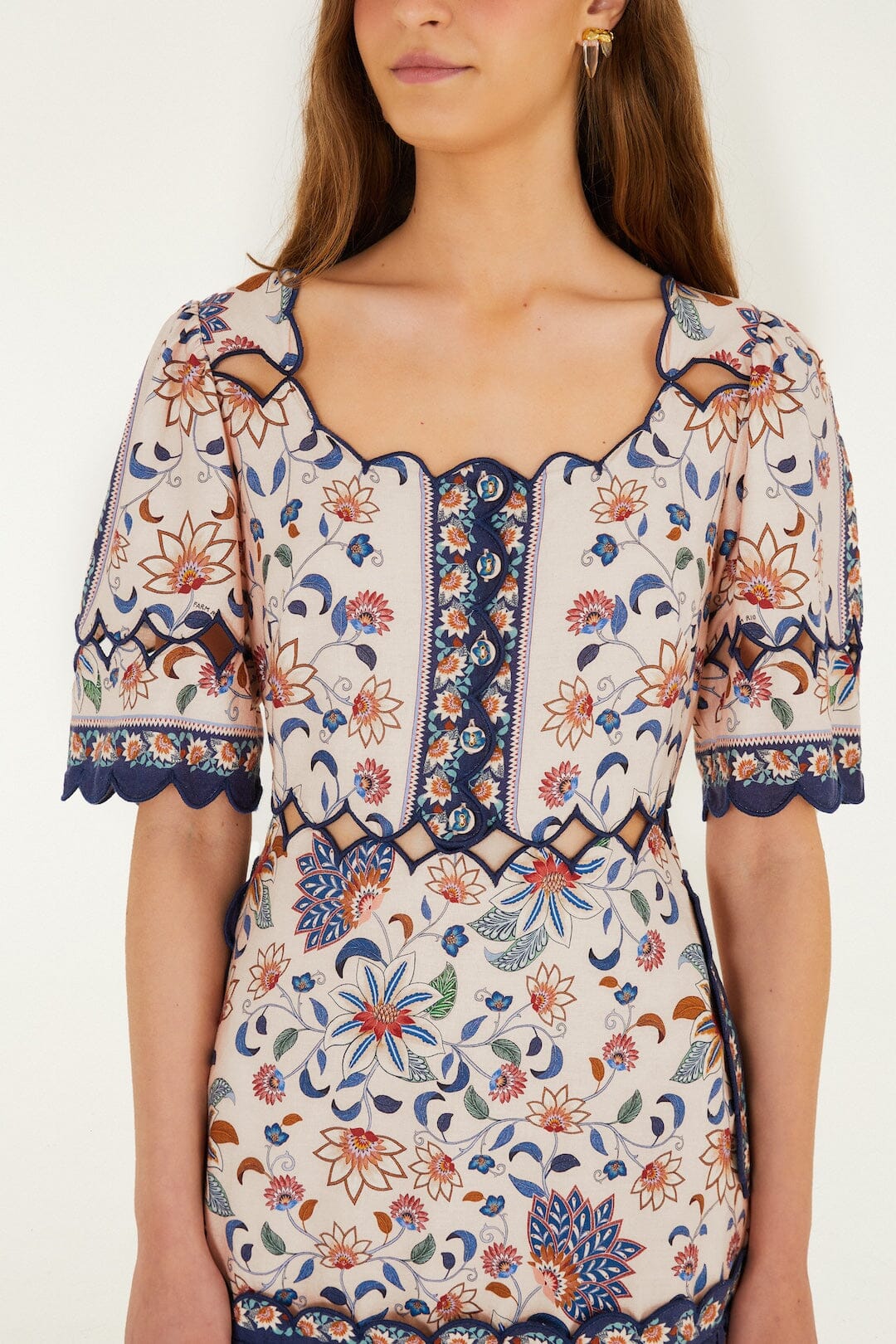 Pink Floral Delhi Tapestry Scallop Cut-Out Mini Dress - Image 2
