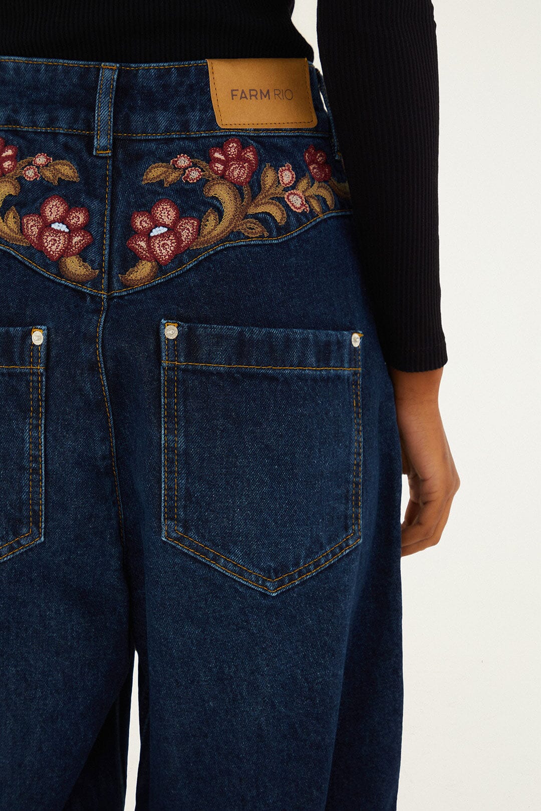 Denim Floral Embroidery Pants - Image 10