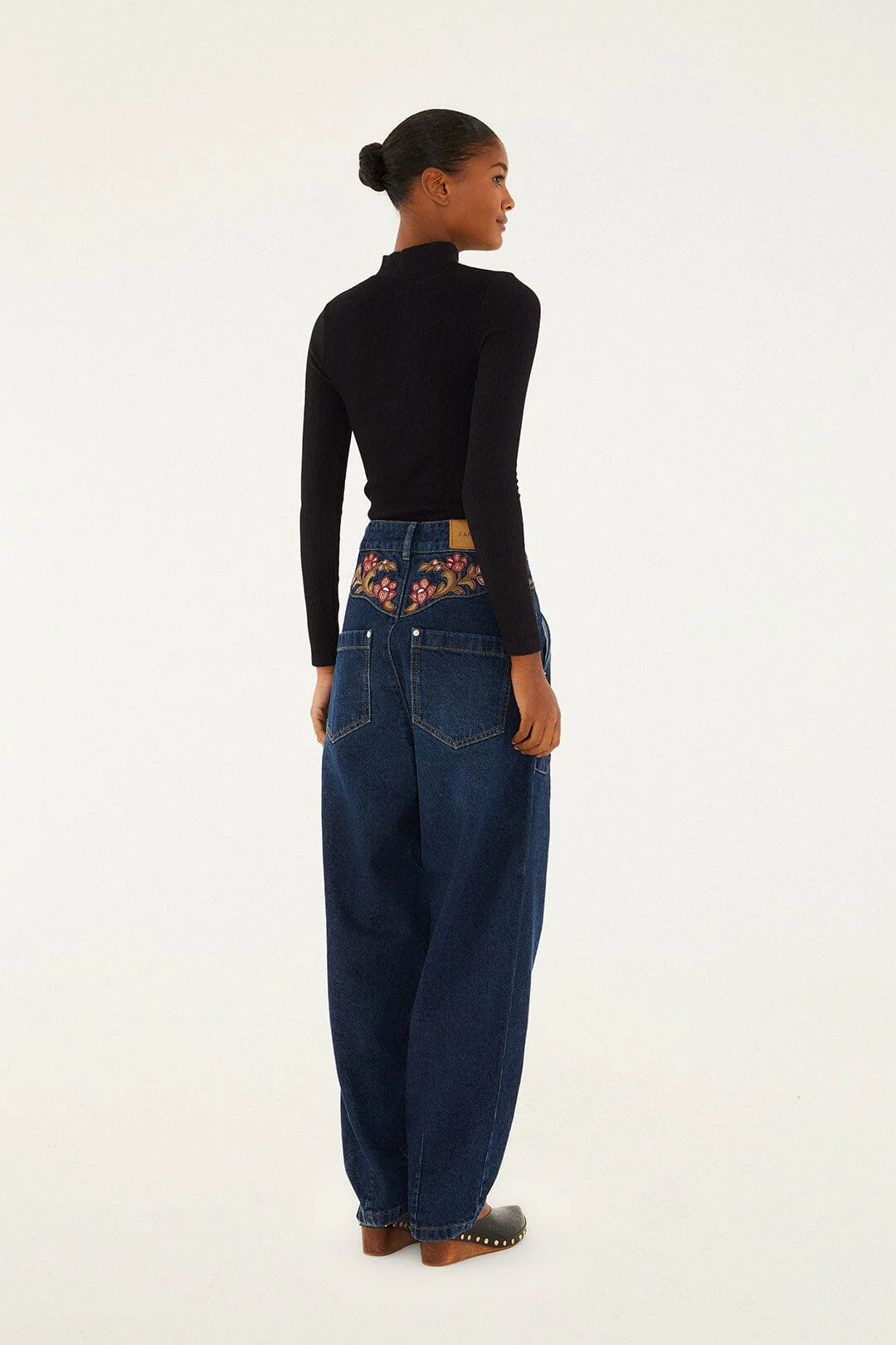 Denim Floral Embroidery Pants - Image 4