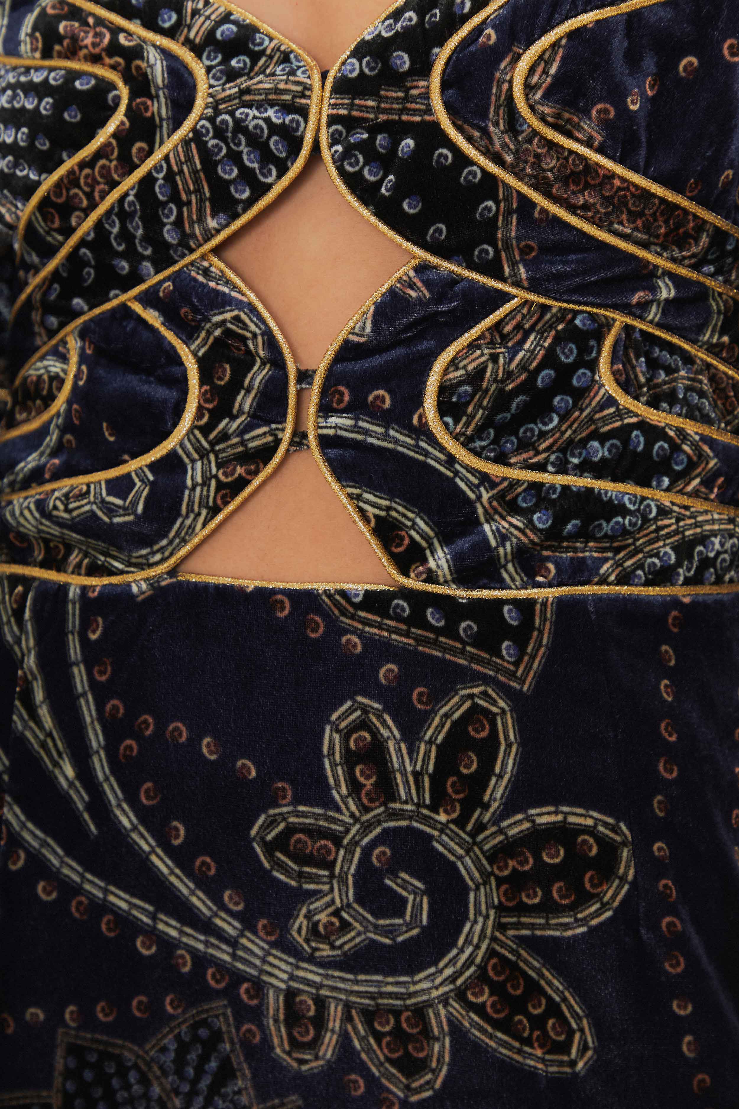 Blue Floral Glam Scarf Velvet Mini Dress - Image 5