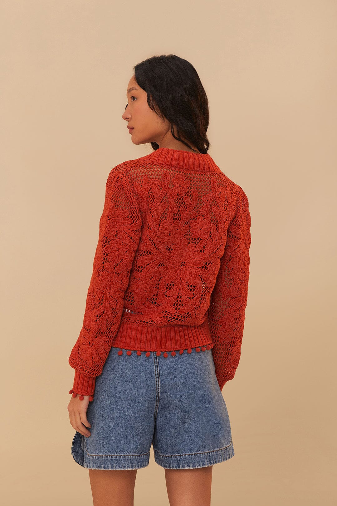 Orange Floral Knit Cardigan - Image 3