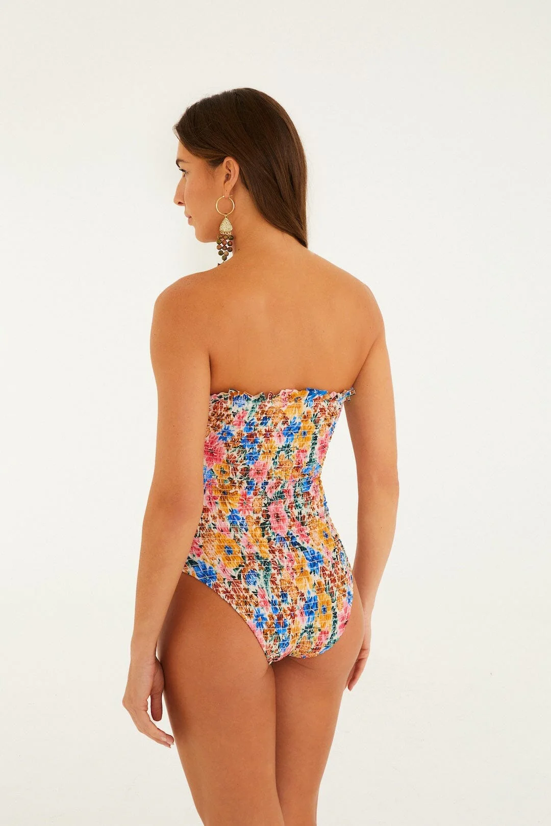 Multicolor Floraline Smocked Strapless One-Piece Swimsuit - Image 3