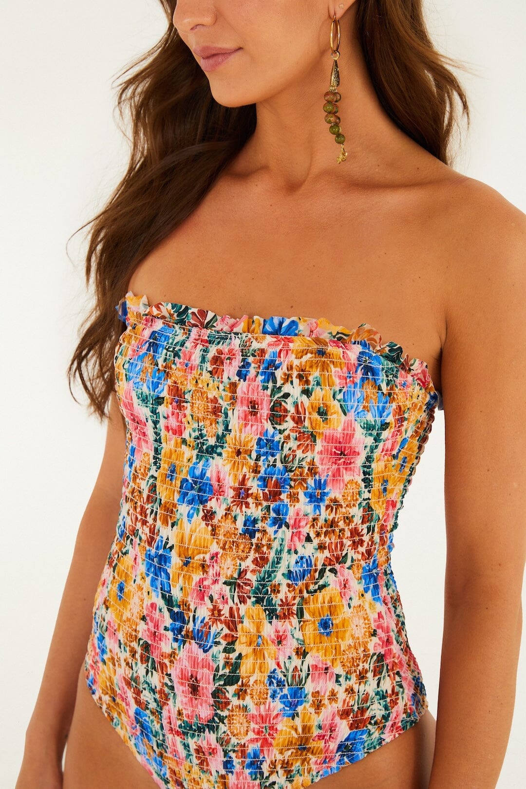 Multicolor Floraline Smocked Strapless One-Piece Swimsuit - Image 4