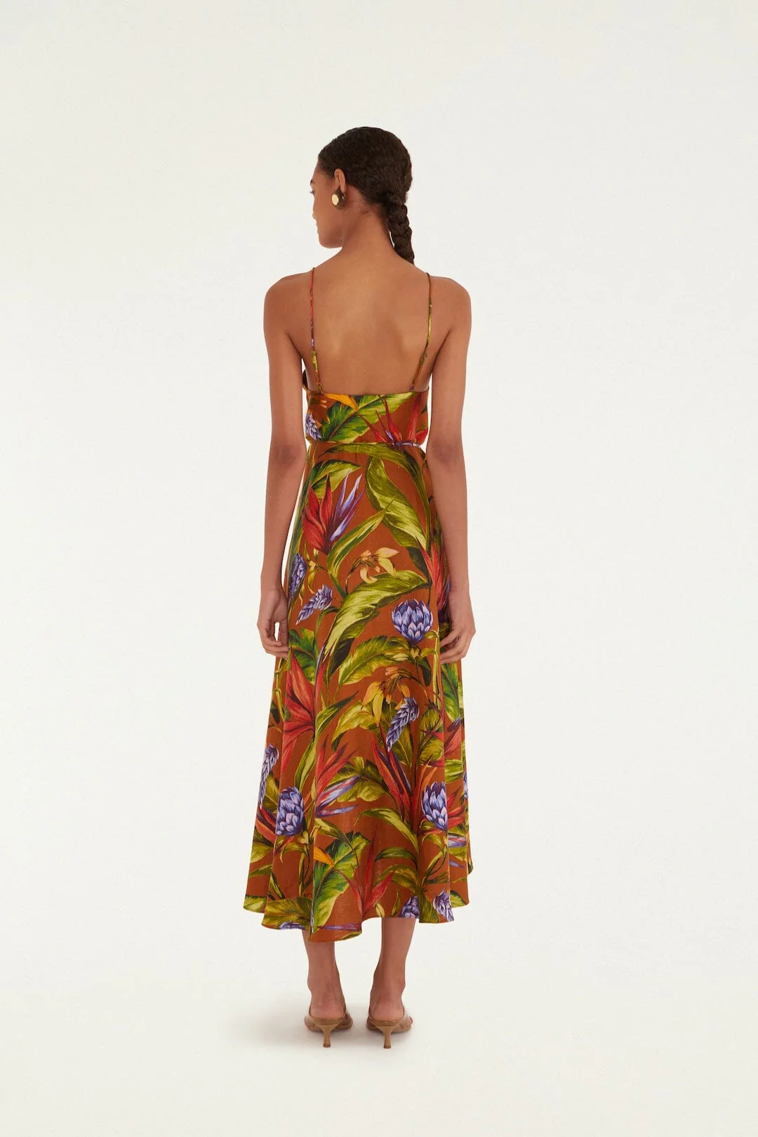 Brown Florart Euroflax™ Premium Linen Midi Wrap Dress - Image 3