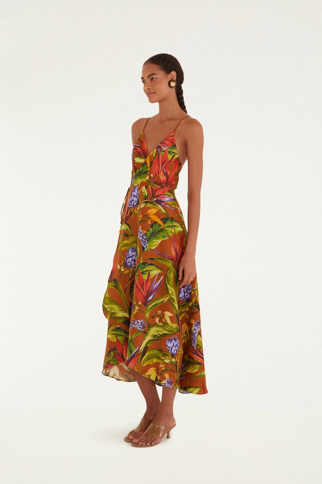Brown Florart Euroflax™ Premium Linen Midi Wrap Dress - Image 4