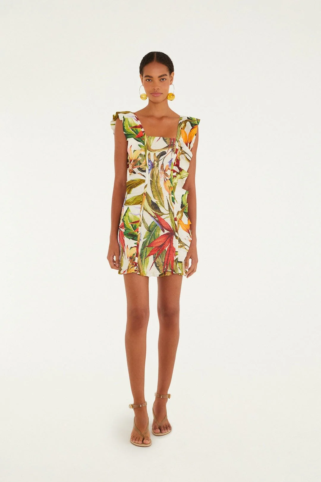 Sand Florart Lenzing™ Ecovero™ Euroflax™ Short Sleeve Mini Dress - Image 4