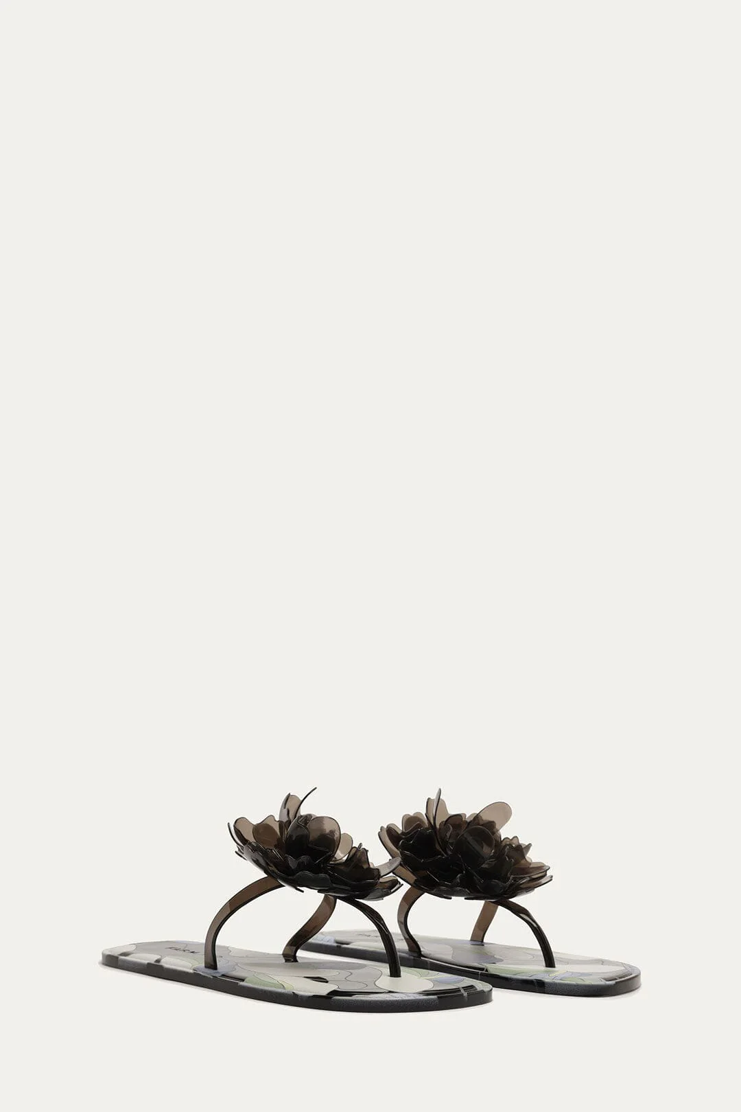 Black And White Flower Jelly Flat Sandal - Image 2