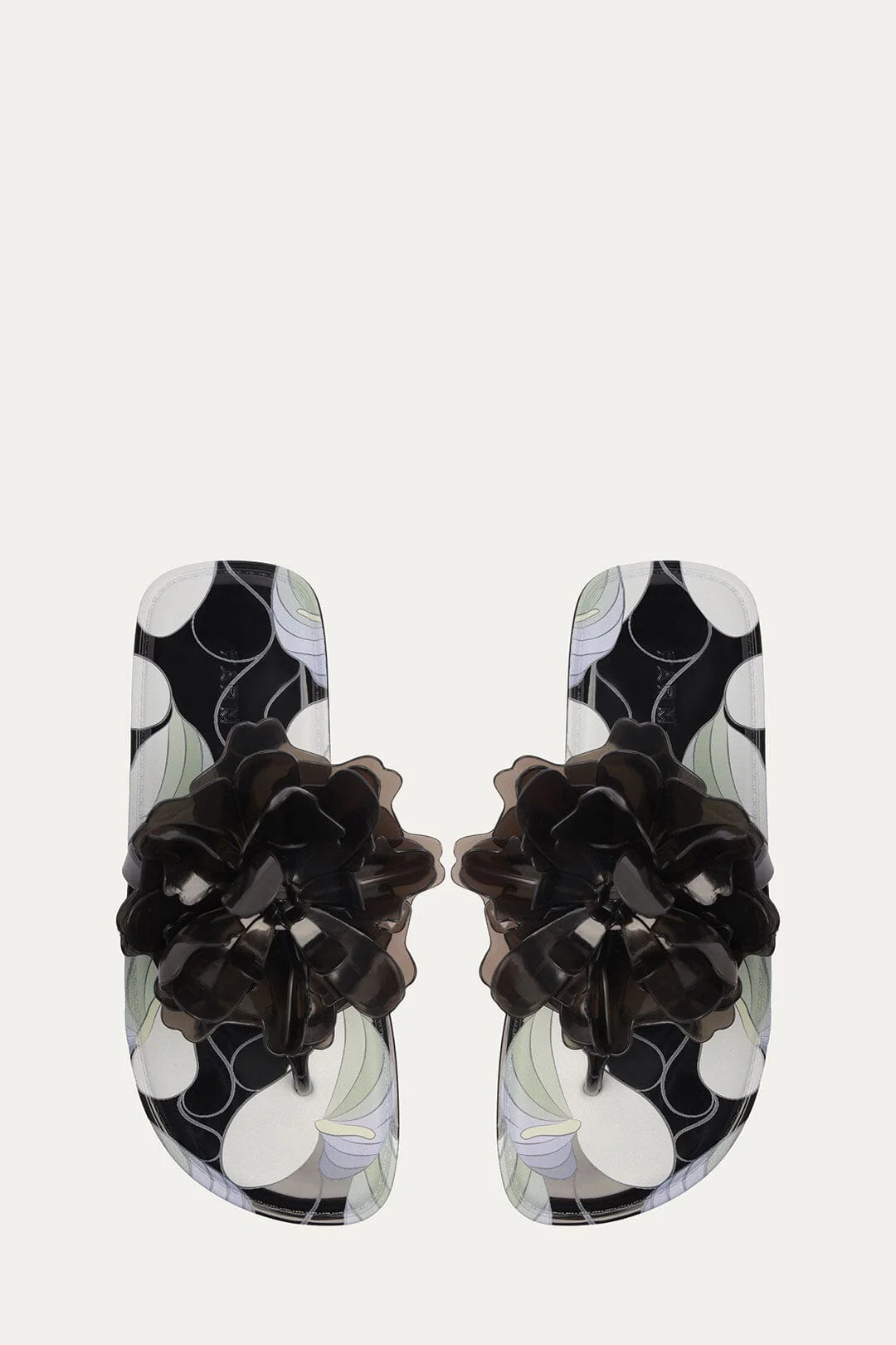 Black And White Flower Jelly Flat Sandal - Image 4