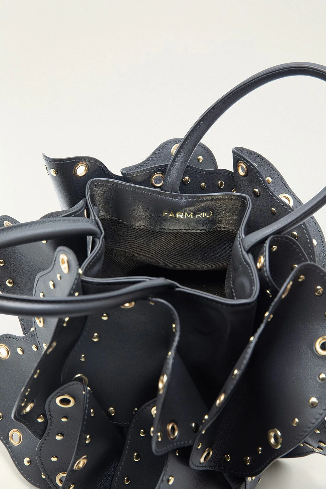 Black Leather Studded Flower Bag - Image 3