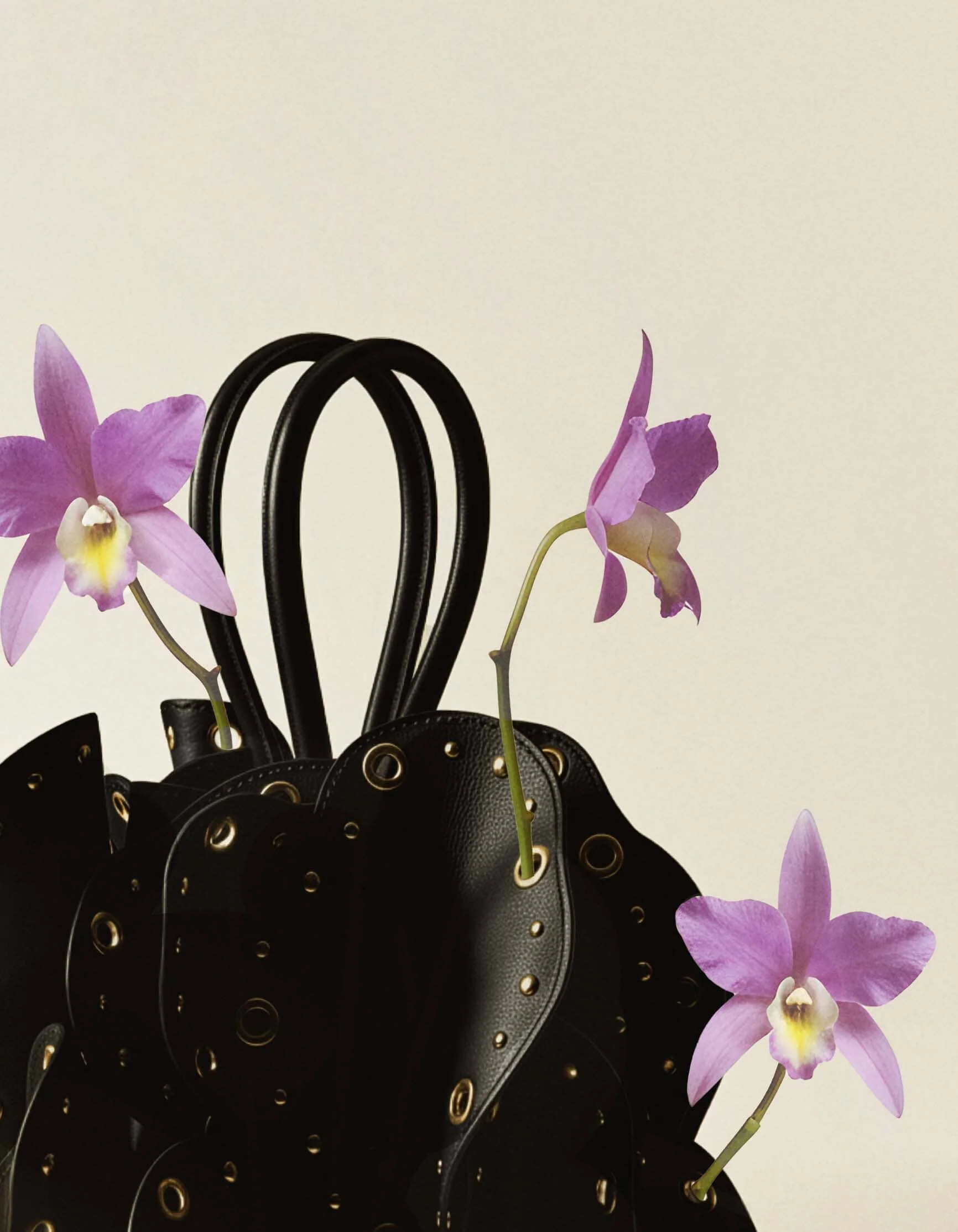 Black Leather Studded Flower Bag - Image 6