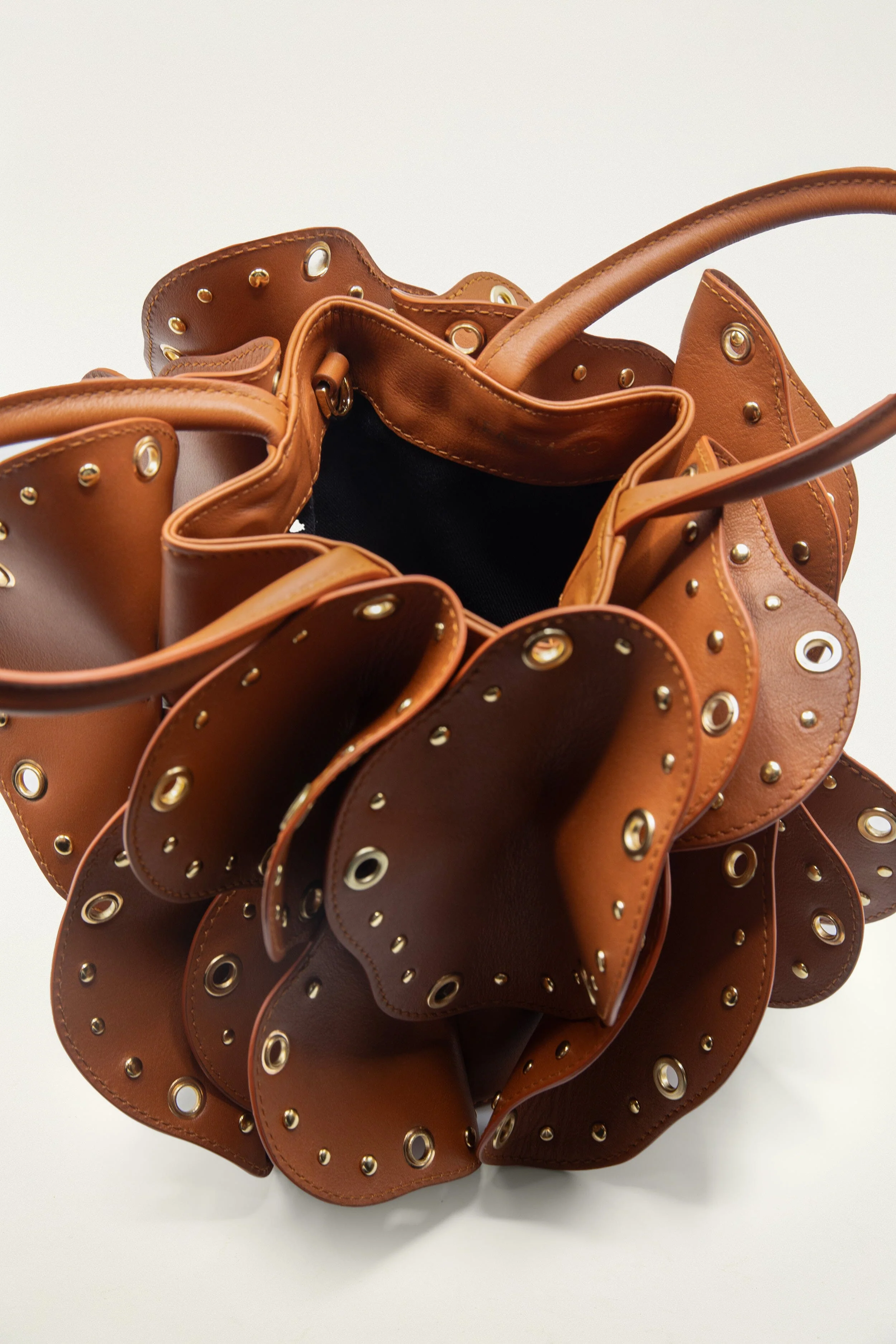 Brown Leather Studded Flower Bag - Image 3