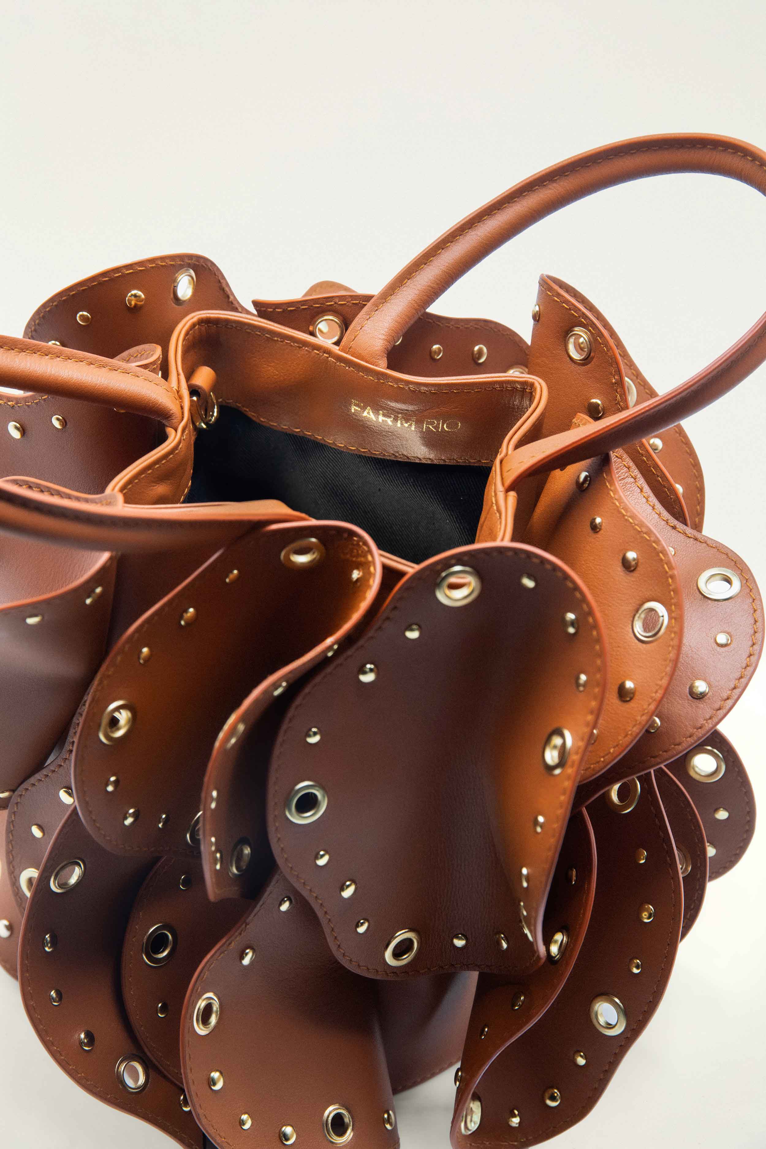 Brown Leather Studded Flower Bag - Image 6