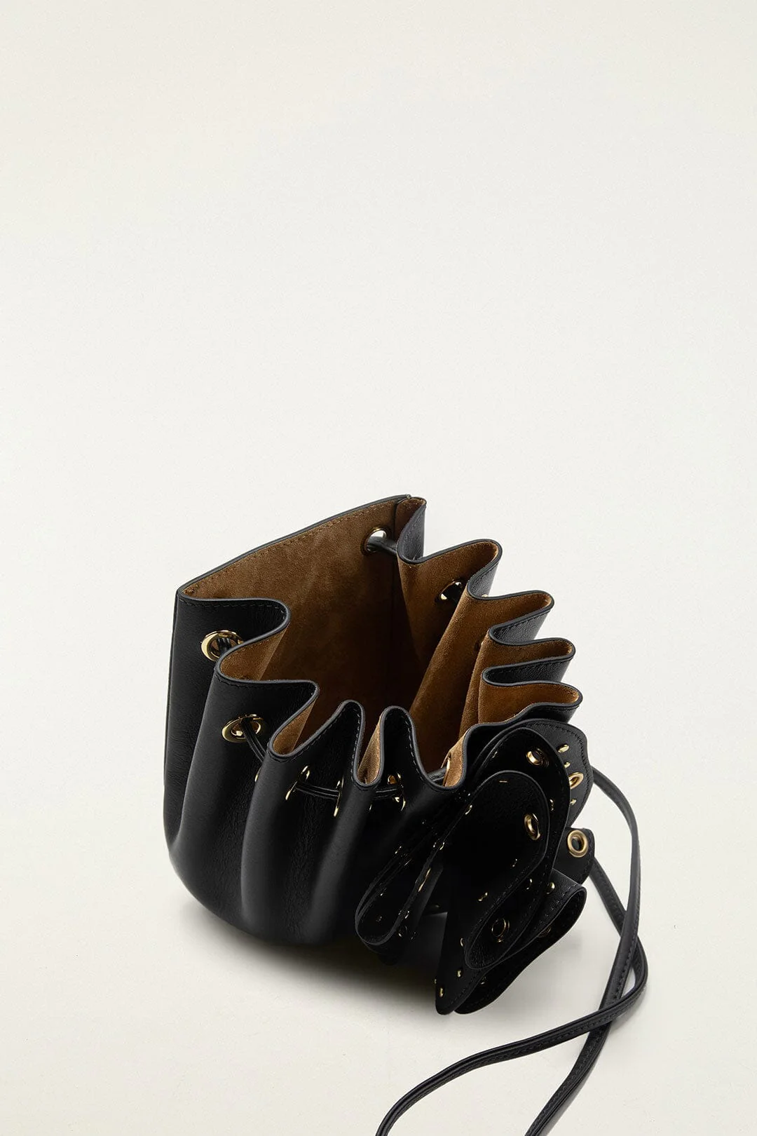 Black Leather Studded Crossbody Flower Bag - Image 3